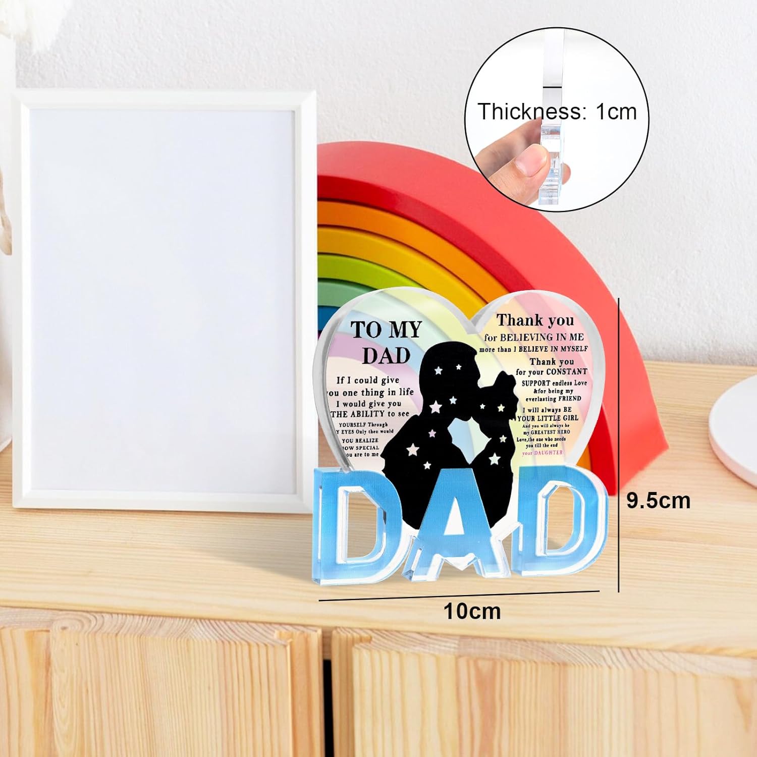 Dad Gifts - Acrylic Heart With Base Ornaments, Dad Birthday Gifts, Fathers Day Desktop Decoration with Warm Words from Daughter, Gift for Christmas, Father-Daughter Style - Image 7