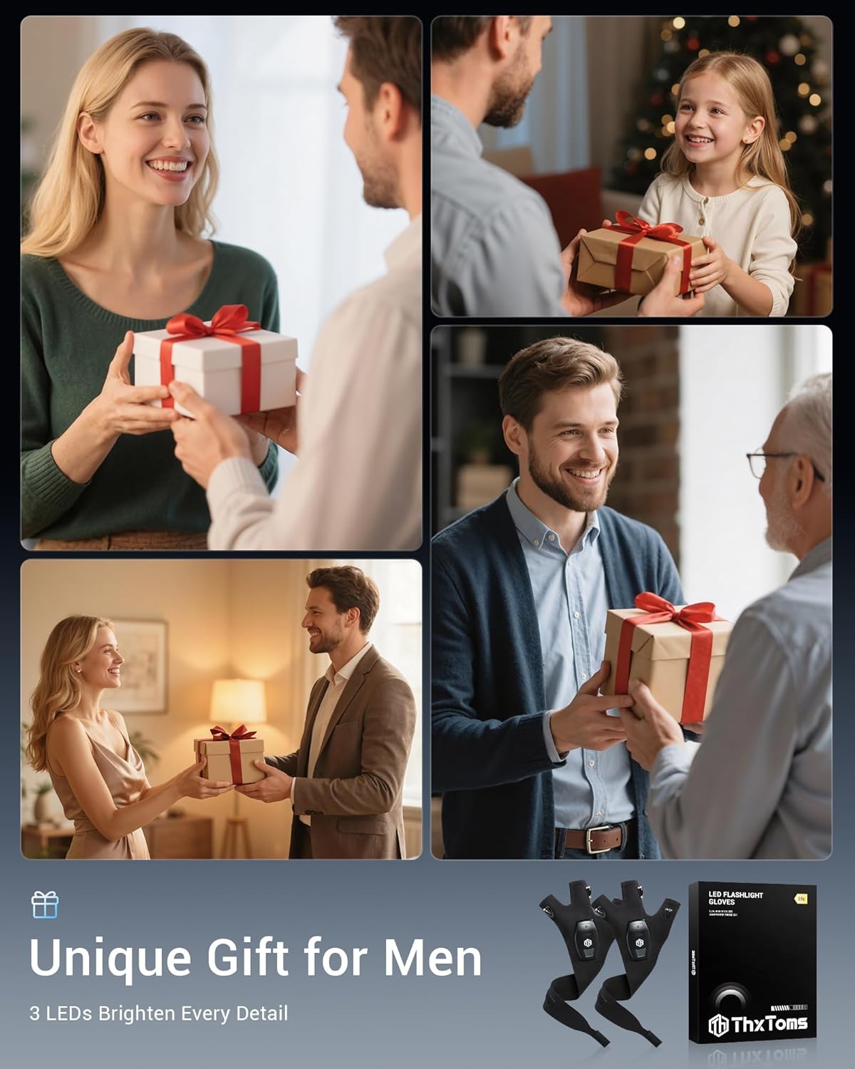 ThxToms Christmas Fishing Gifts for Men, LED Gloves with Lights, Stocking Fillers for Men Who Have Everything, Birthday Gadgets Gifts for Dad Grandad Husband Him 2025 Xmas Advent Calendar - Image 5