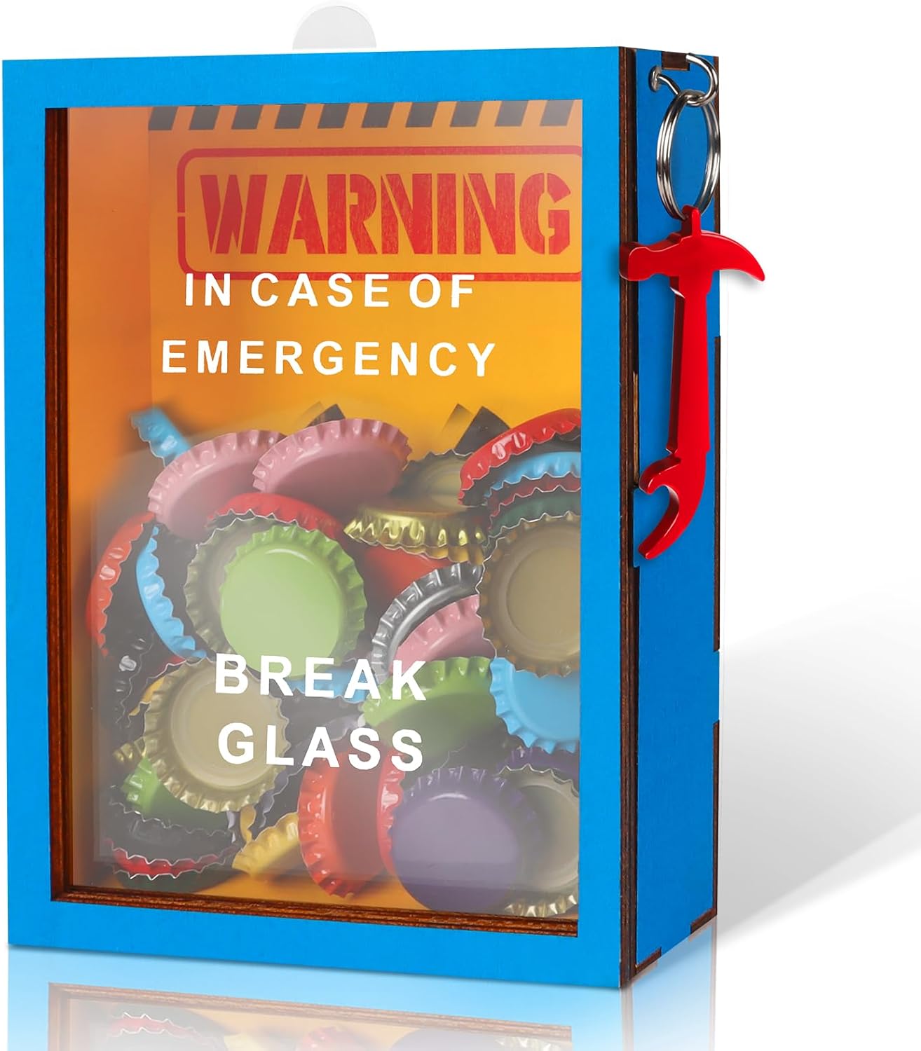 Funny Gifts for Dad Men - Beer Bottle Opener with Cap Collector - Birthday Gifts for Men - in Case of Emergency Break Glass - with Hammer - Desk Decor