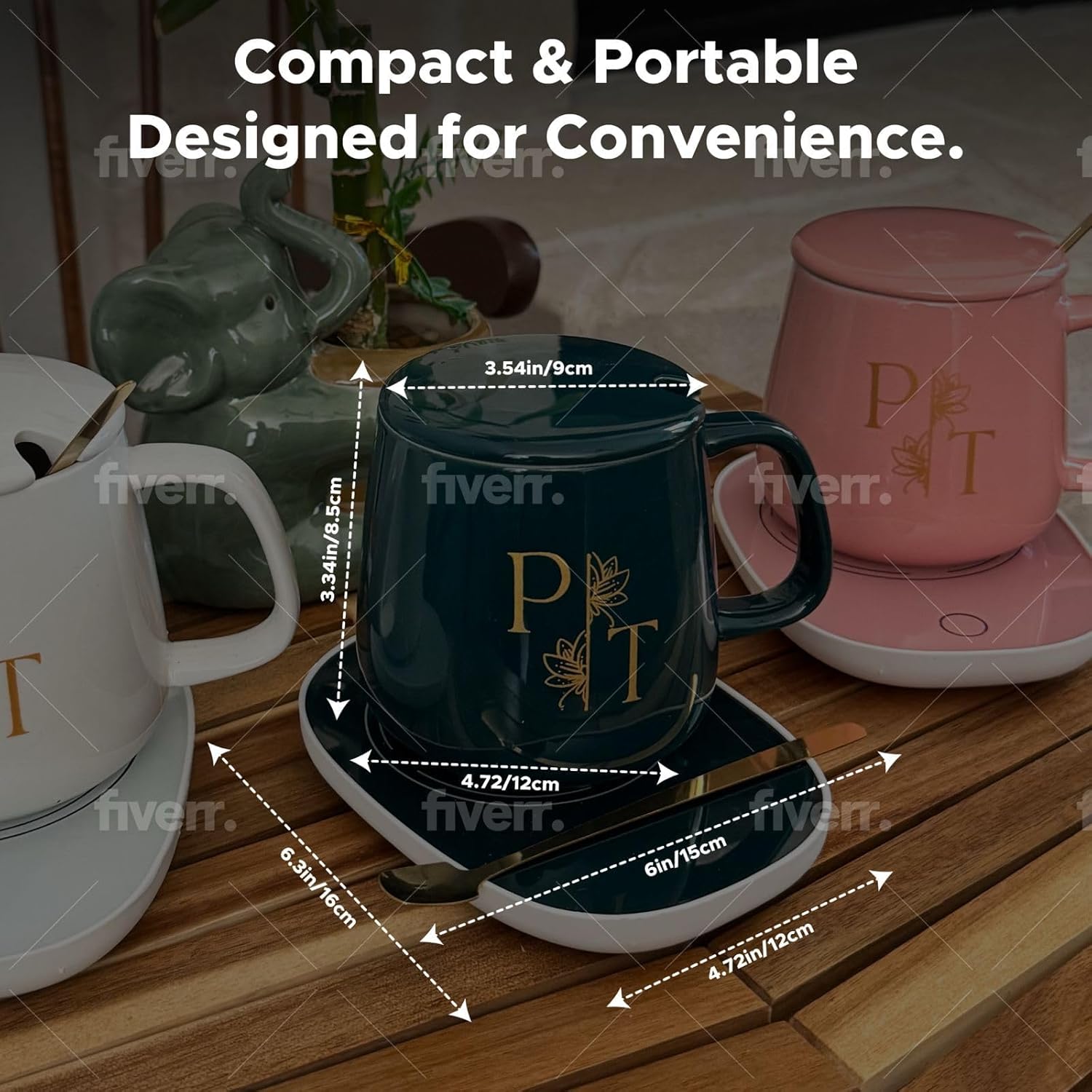 Smart Coffee Mug Set with Warmer Plate & Gold Spoon - 55°C Temperature Candle Wax Warmer, Ceramic Cup, Perfect for Desk, Home, Office - Ideal Gift for Coffee &Tea (White) - Image 4