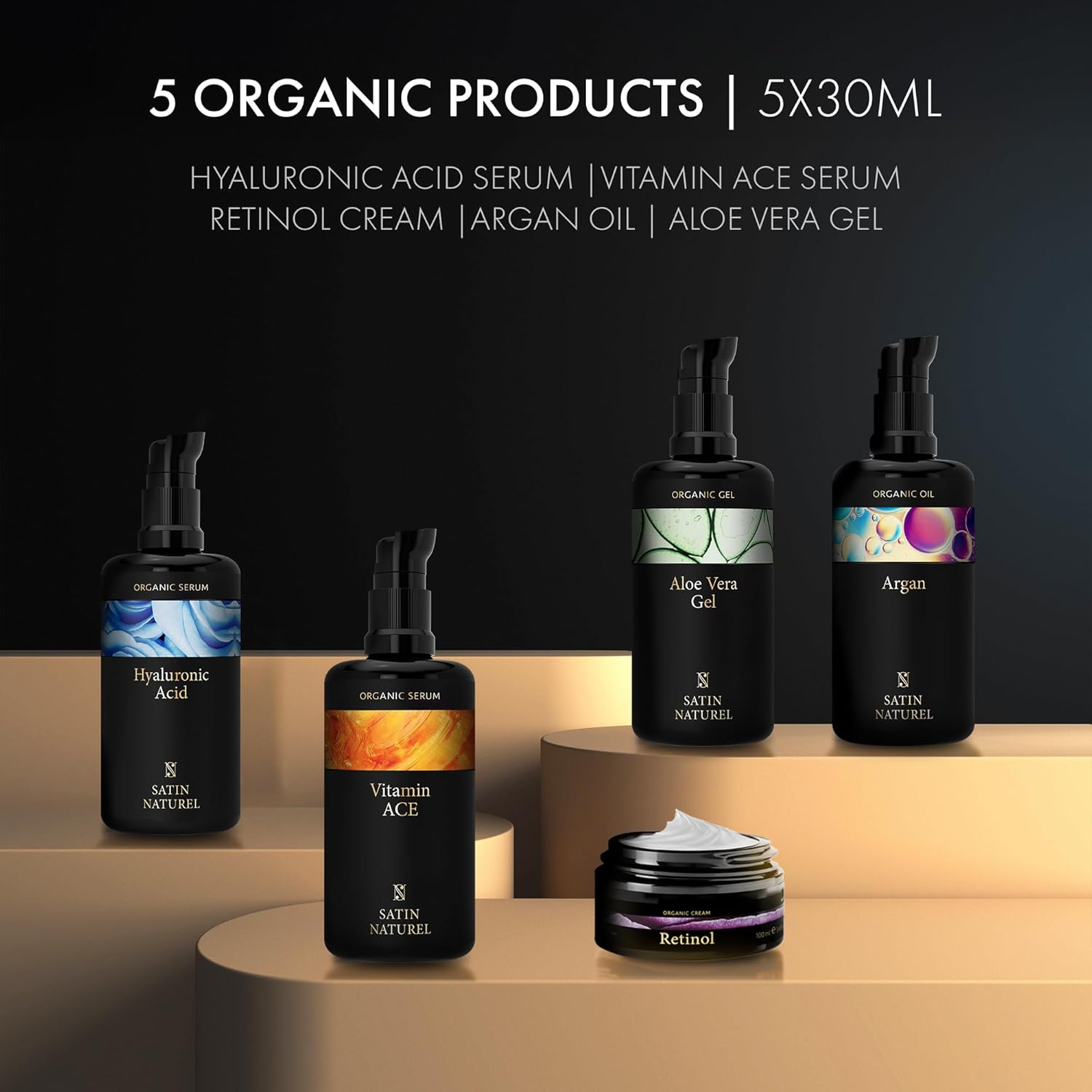 Satin Naturel Luxury Gift Set for Women – 5x30ml Skincare Bundle with Hyaluronic Acid Serum, Vitamin C Serum, Aloe Vera Gel, Argan Oil & Moisturiser – Skincare Set for Her in Premium Gift Box - Image 3