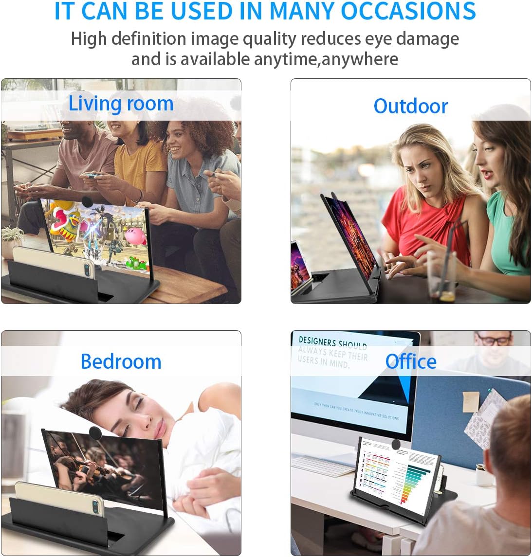 Newseego 12" Thin Foldable Phone Screen Magnifier,HD Phone Amplifier with Folding Stand Holder Portable Movie Video Game Enlarger 3d Movies Phone Projector Gadgets for Gifts-Black - Image 7