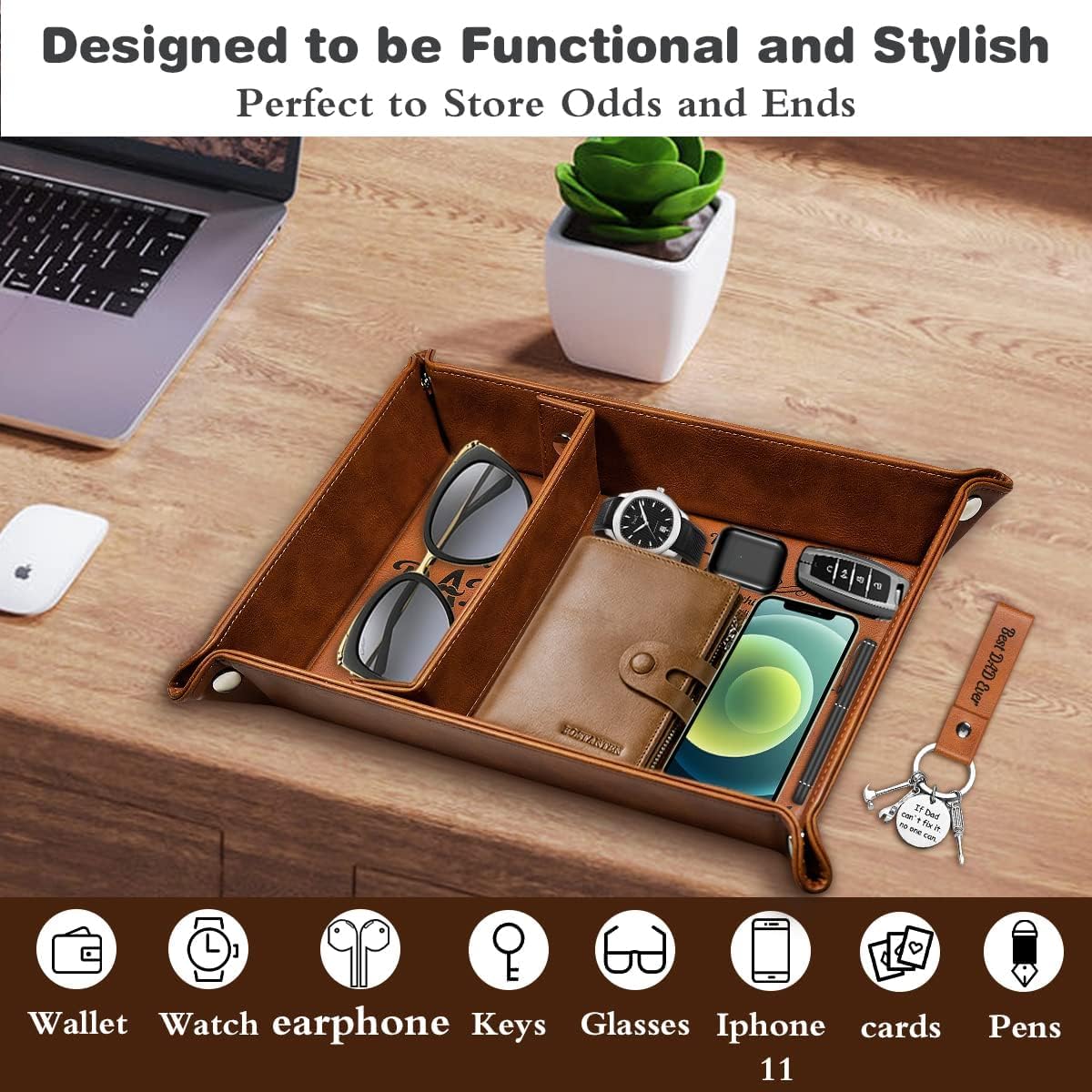 Dad Birthday Gifts, Valet Tray Gifts for Dad Daddy Gifts from Daughter, Bedside Organiser Dad Gifts Birthday Presents for Dad Daddy Valentines Gifts Christmas Dad Gift Mens Gifts - Image 3