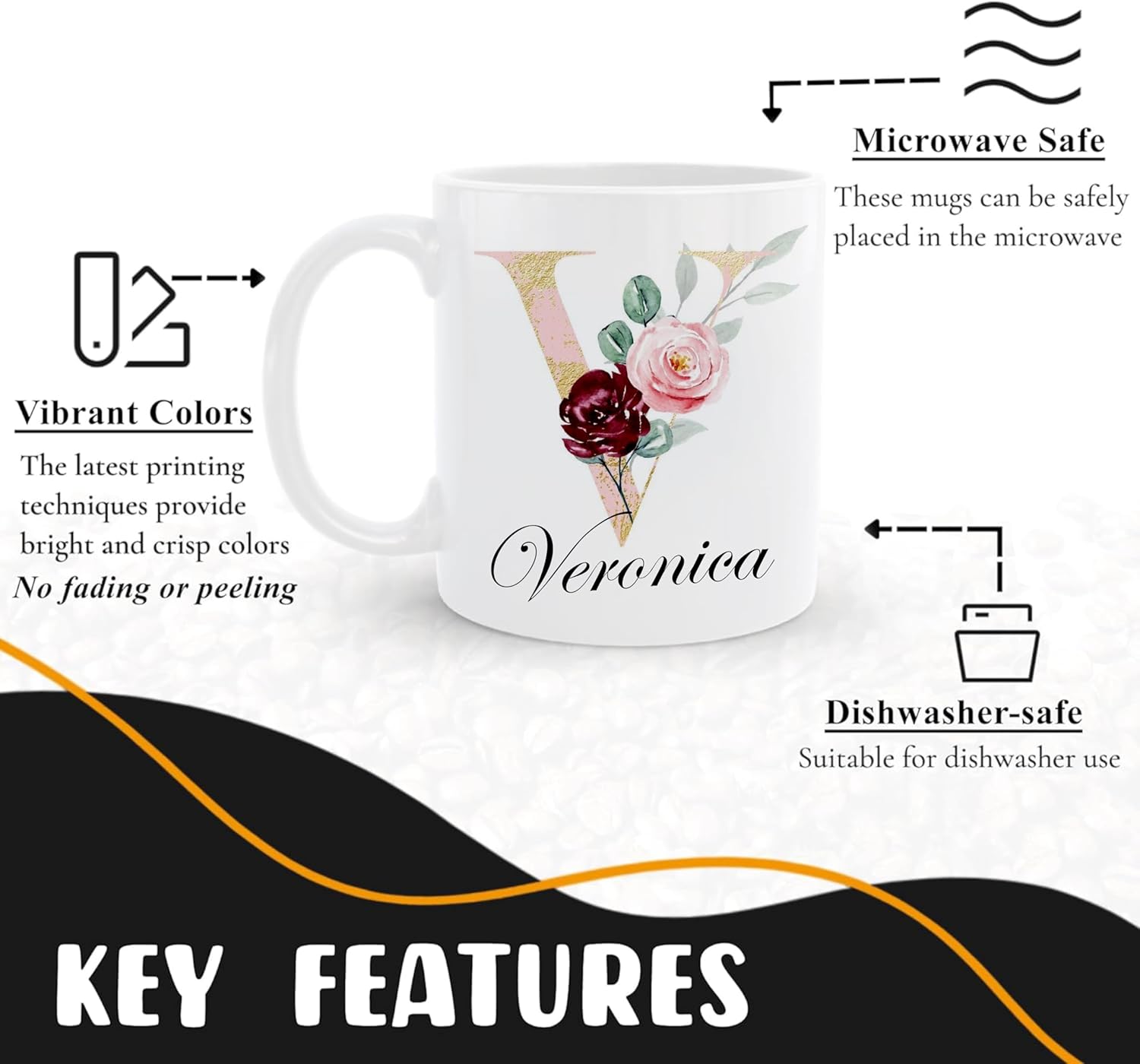 Personalised Mug Stylish Glitter Initial with Name, Customised Gift for Christmas Day, Birthdays, Valentine’s Day, Fathers Day for Mom, Dad, Friends, 11oz Ceramic Coffee/Tea Cup (Glitter Rose Gold) - Image 4