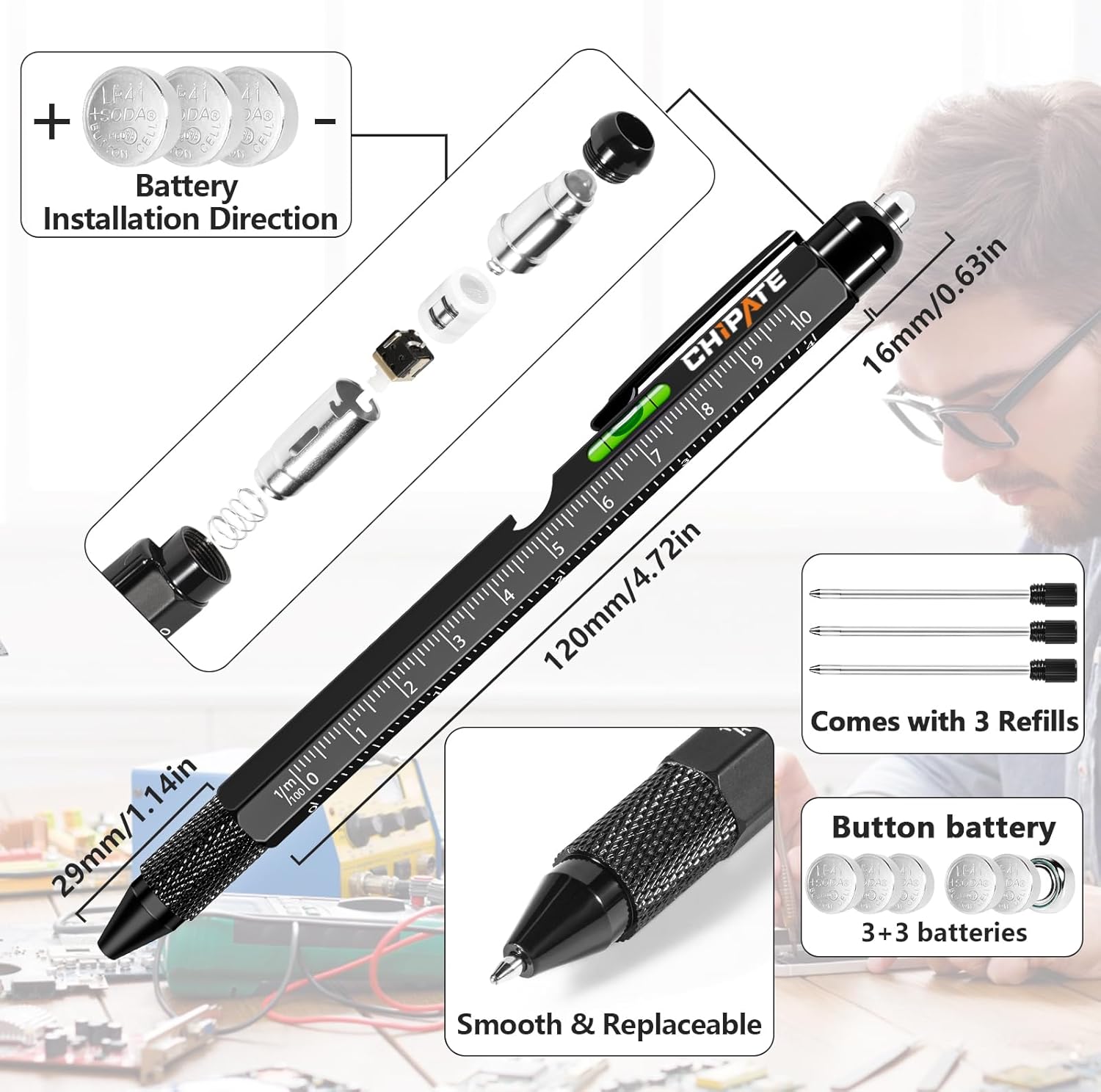 Valentines Gifts for Him, Gifts for Men, 9 in 1 Multi Tool Pen, Birthday Gift Gadgets for Men/Dad, Father's Day Gift - Image 5