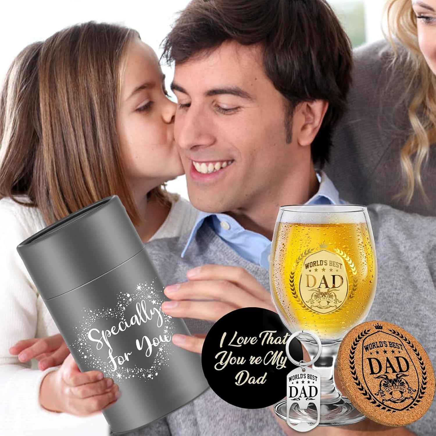 Yalucky Dad Birthday Gifts Father's Day Gifts Beer Glasses Presents for Father Personalised Christmas Father Day Birthday Gift for Dad from Daughter and Son Daddy Gift for Men - Image 7