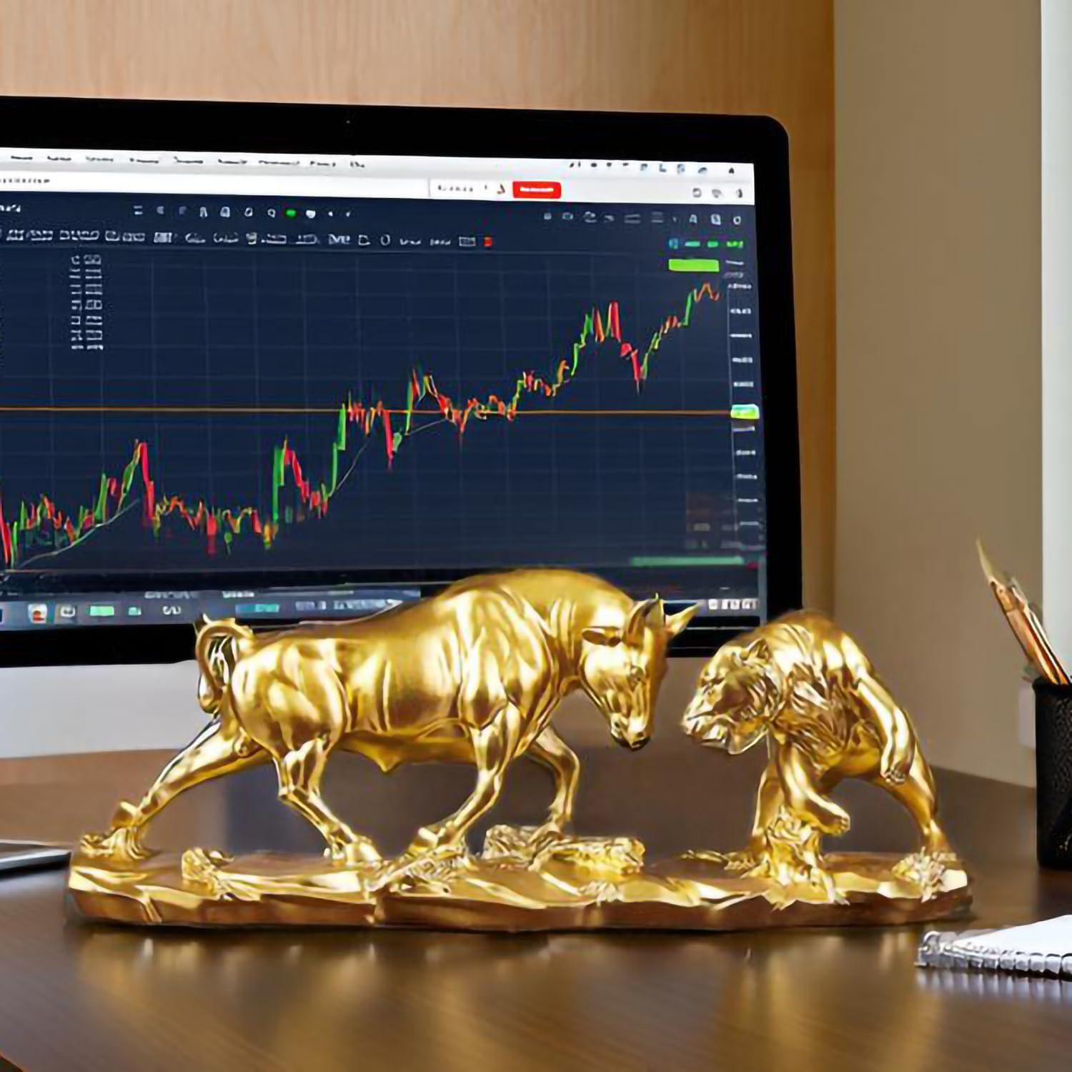 Bull and Bear Statue - Gold Resin Stock Market Decor for Office Desk, Symbol of Financial Success and Prosperity - Image 7