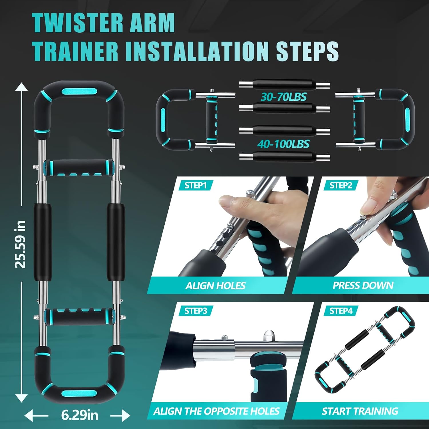 Twister Arm Trainer Adjustable 6 Resistance Levels Twister Arm Chest Exerciser for Men & Women with 4 Springs, Portable Body Workout Equipment, Detachable Design Home Anywhere - Image 5