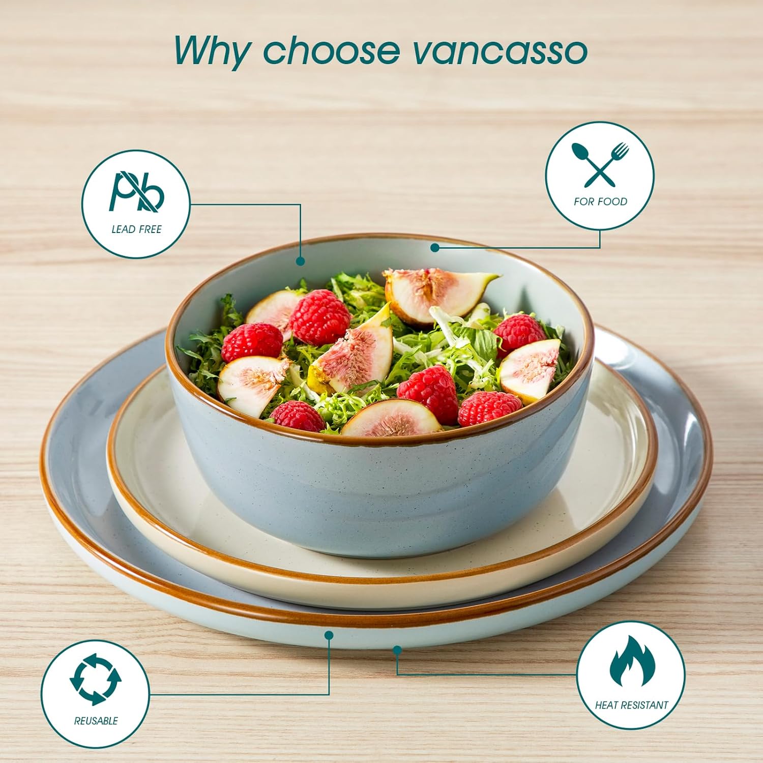 vancasso Reno Stoneware Dinner Set for 6, 18 Pieces Plates and Bowls Set with Dinner Plates, Dessert Plates & Cereal Bowls, Speckled Crockery Set in Mixed Colors, Chip & Scratch Resistant - Image 4