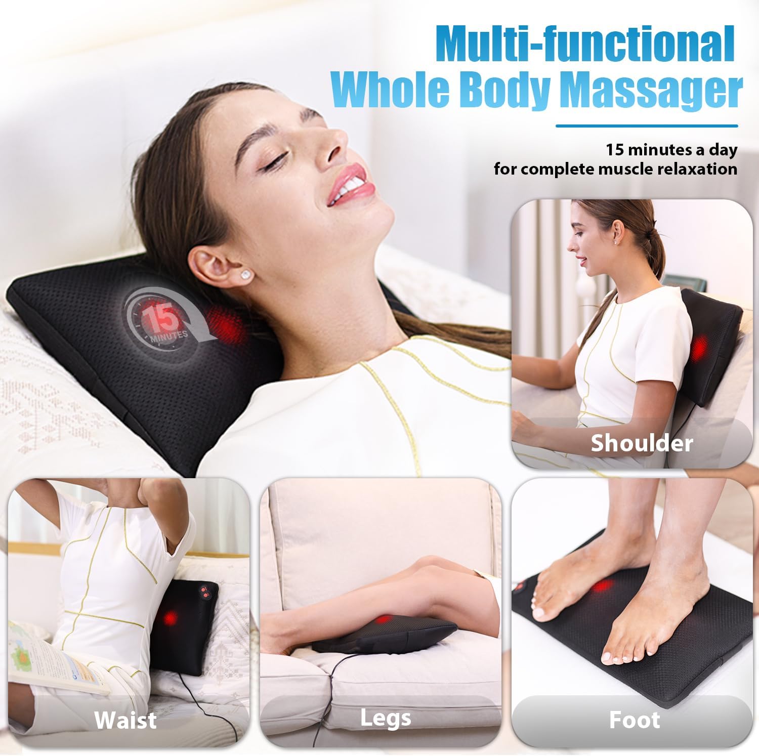 WOQQW Back Massager with Heat, Shiatsu Back and Neck Massager, Deeper Tissue Kneading Massage Pillow for Shoulder, Leg, Foot, Body Relieve Muscle Pain - Relax Gift for Her/Him/Friend/Dad/Mom - Image 4