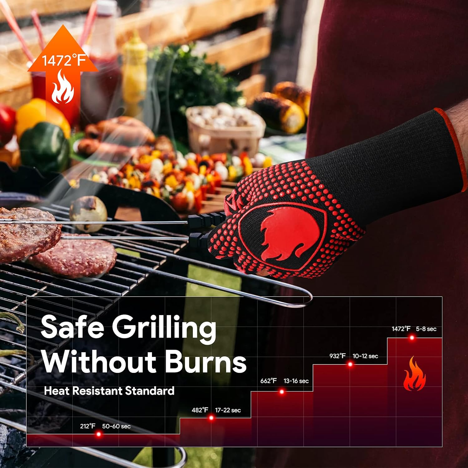 BBQ Gloves, Oven Mitts Grilling Gloves - 1472℉ Extreme Heat Resistant Oven Gloves, Non-Slip Silicone Cooking Gloves for Grilling, Barbecue, Baking, Welding (A Pair) - Image 2