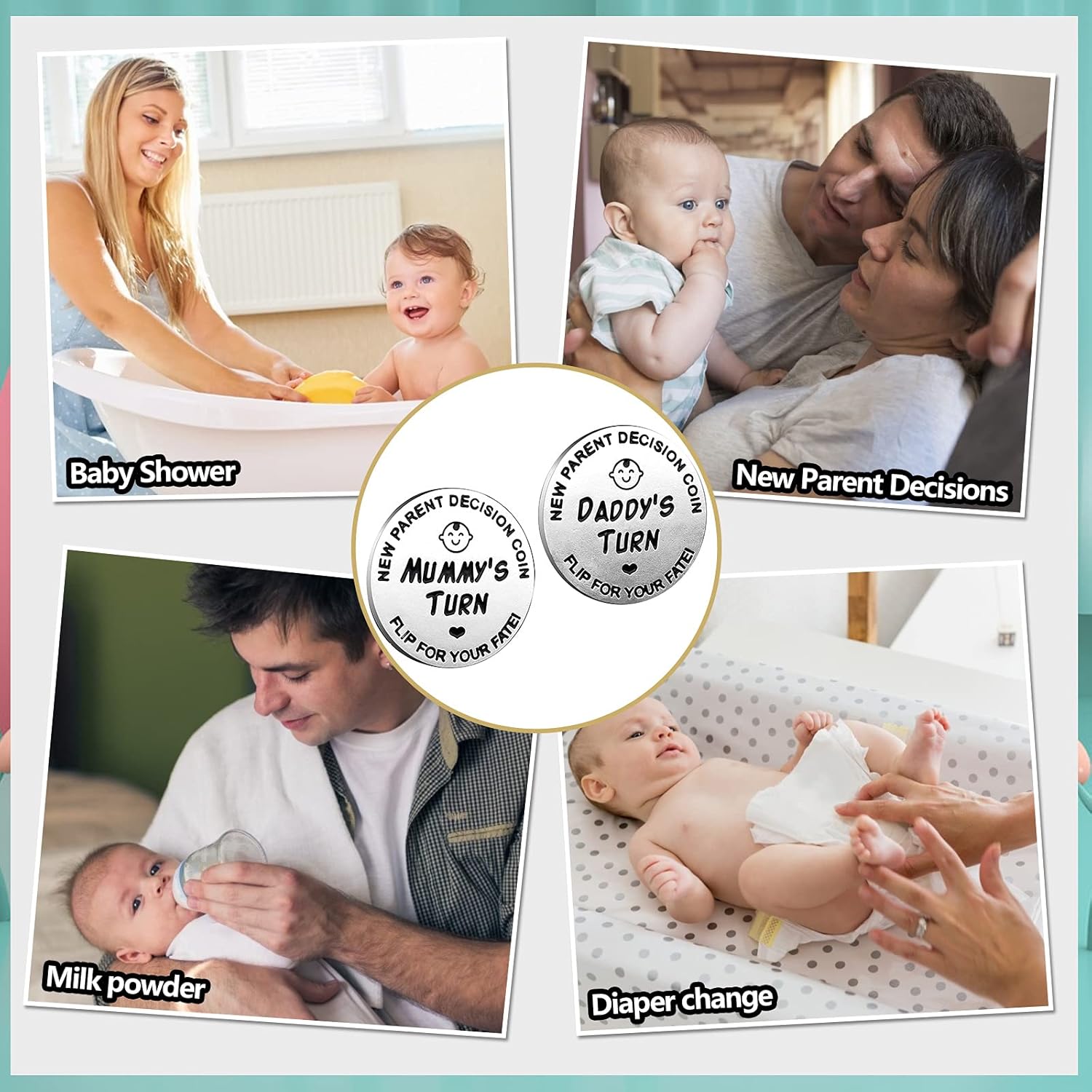 huishi Funny Decision Coin for New Parents,Gifts for Mum Dad,Newborn Baby Gifts,Flip Coin Decision,Mother's Day, Baby Shower Gift,Birthday, Anniversary, Stainless Steel (Silver) - Image 6