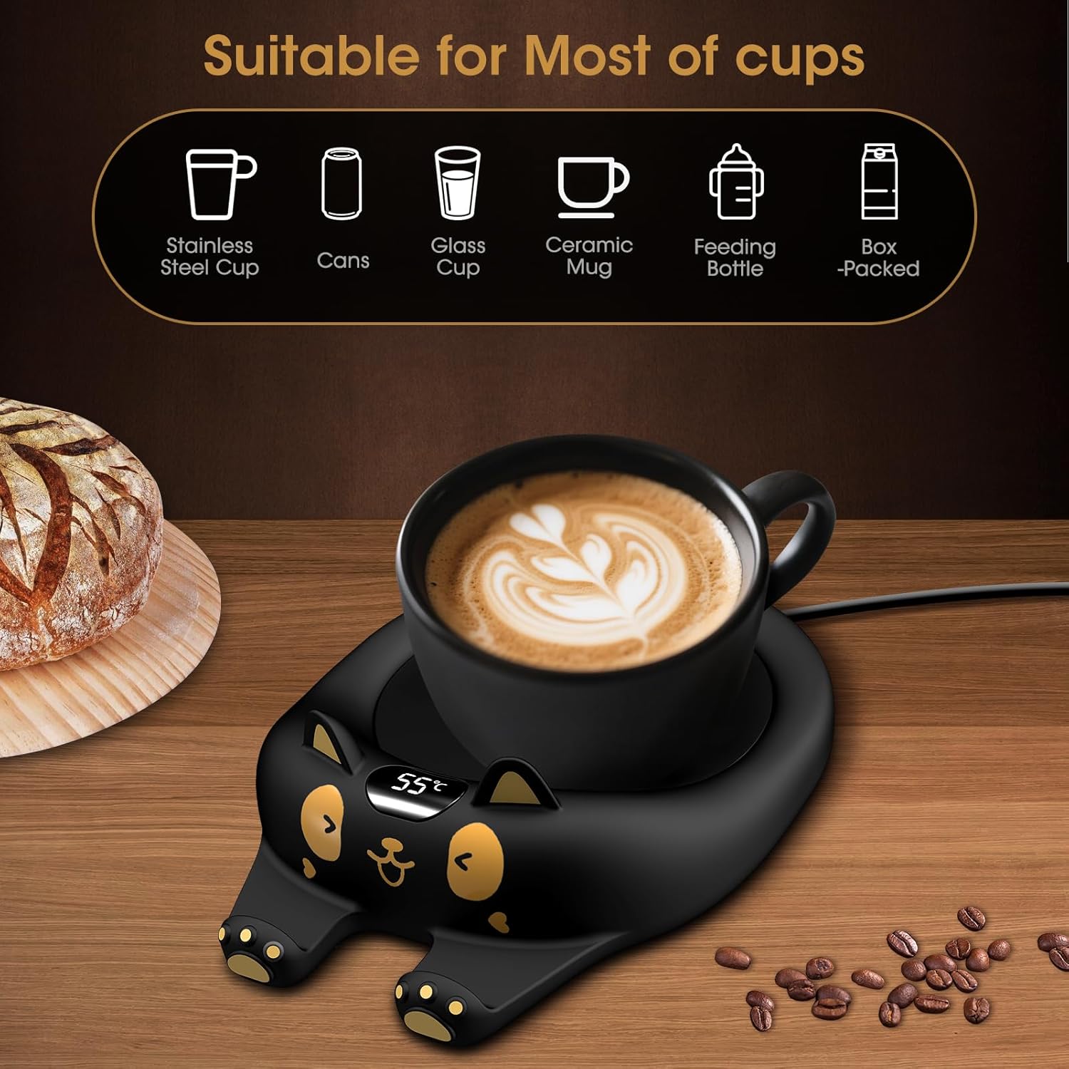 MQFORU Mug Warmer,Coffee Warmer for Desk Candle Warmer Auto Shut Off,Coffee Cup Warmer with 3 Temp Settings,Electric Beverage Warmer Plate for Coffee,Tea,Water Milk and Cocoa - Image 4