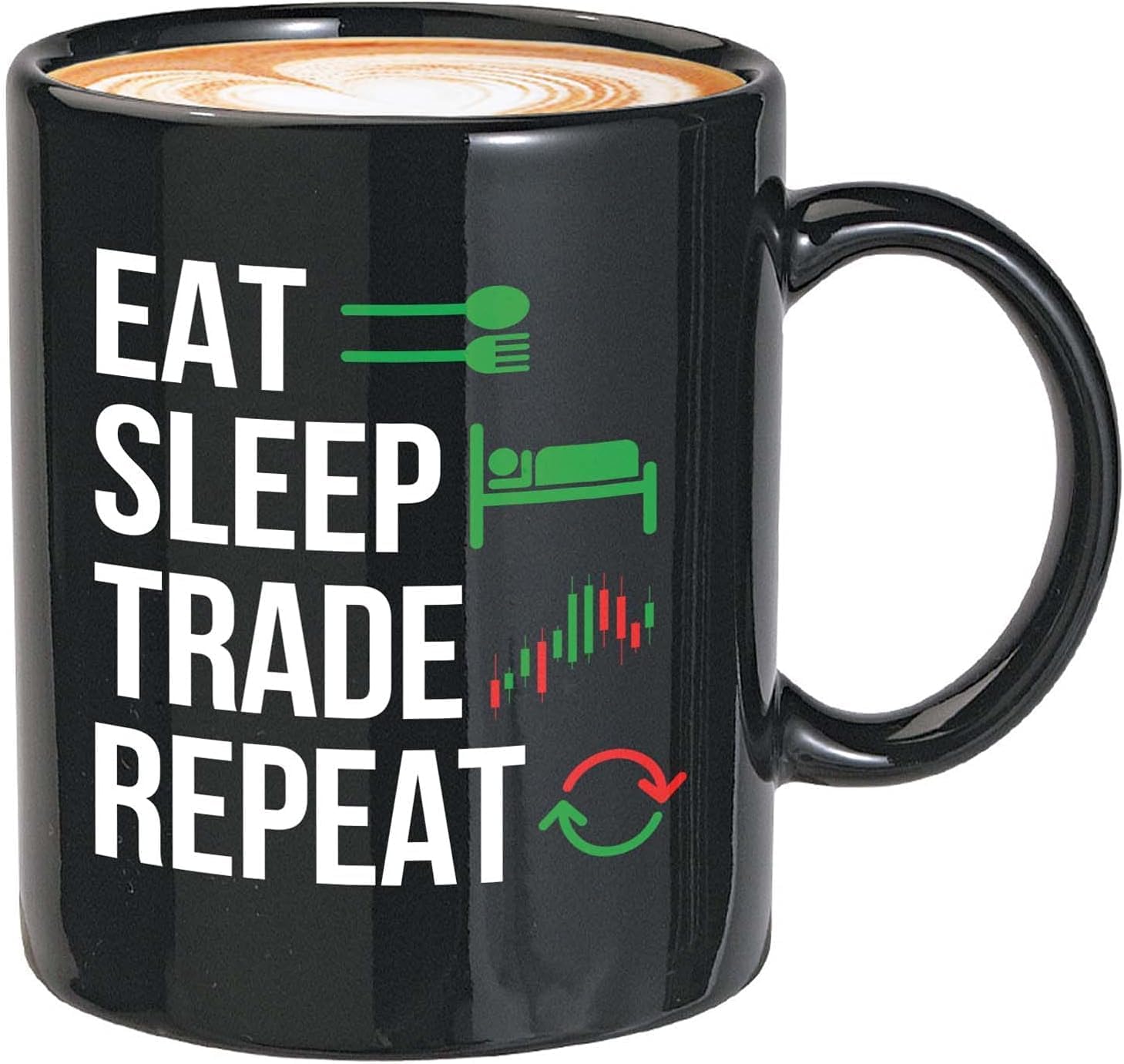 Stock Trader Coffee Mug - Eat Sleep Trade Repeat - Stock Market Traders Brokers Financial Adviser Trading Investor 11oz Black