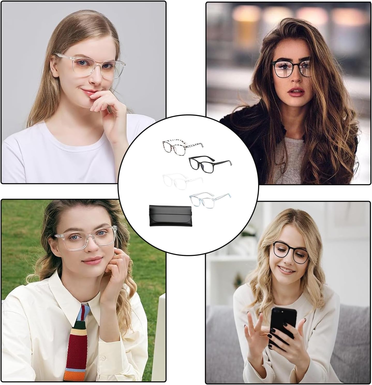 4 Pack Blue Light Blocking Glasses for Women Men, Fashion Computer Gaming Eyewear, 0 Degree Fake Glasses, Anti Glare Blue Screen Protection, Premium Seamless Frames with Case - Image 7