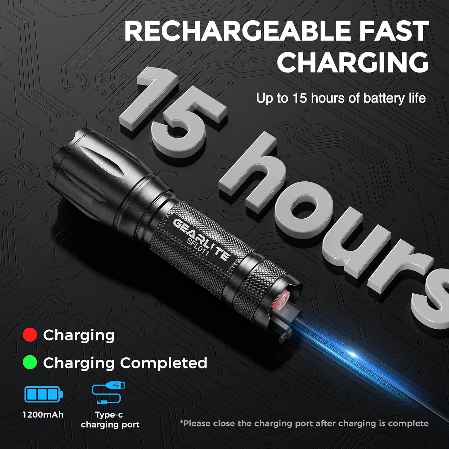 GEARLITE LED Torch Rechargeable, 2000LM Zoomable Rechargeable Torch with 3 Modes, Long-Lasting IP65 Waterproof Torches Led Super Bright for Camping, Hiking, Emergencies - Gifts for Men Dad Kids - Image 5