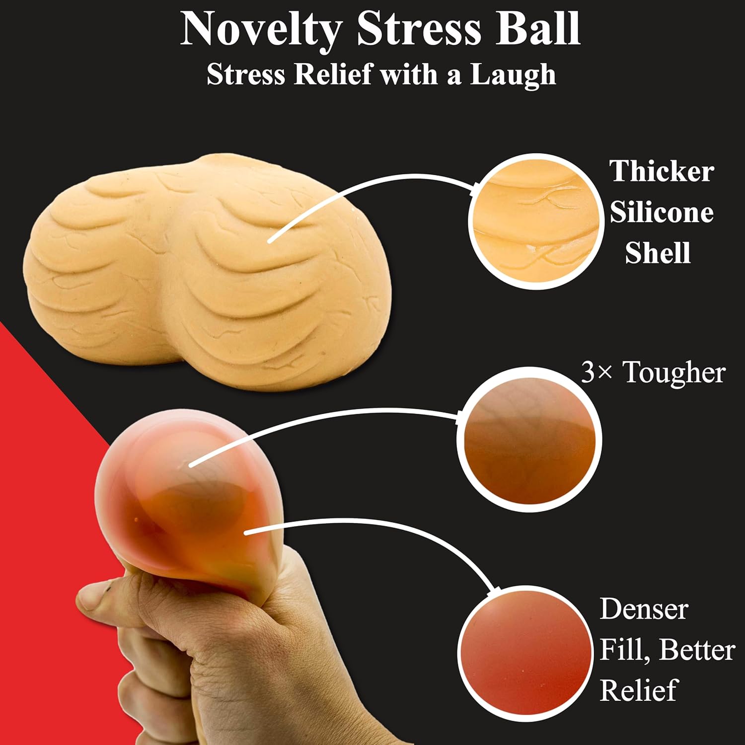 Novelty Balls Stress Relief Ball for Adults Hand Wrist Grip Squeeze Exercise - Naughty Funny Sensory Gag Gift for Men Women Her Him Secret Santa Office Christmas Stocking Filler - 1 Supplied - Image 2