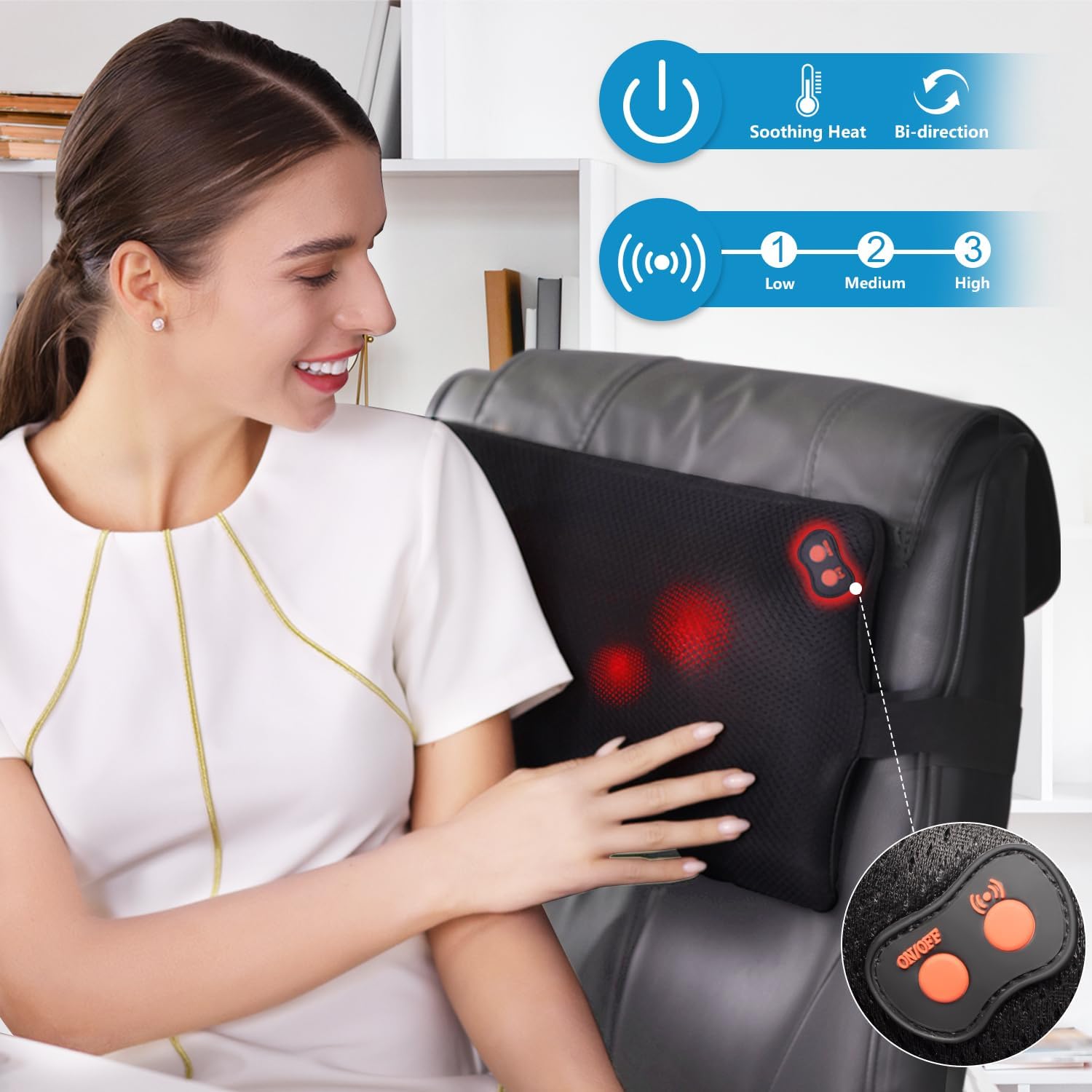 WOQQW Back Massager with Heat, Shiatsu Back and Neck Massager, Deeper Tissue Kneading Massage Pillow for Shoulder, Leg, Foot, Body Relieve Muscle Pain - Relax Gift for Her/Him/Friend/Dad/Mom - Image 3