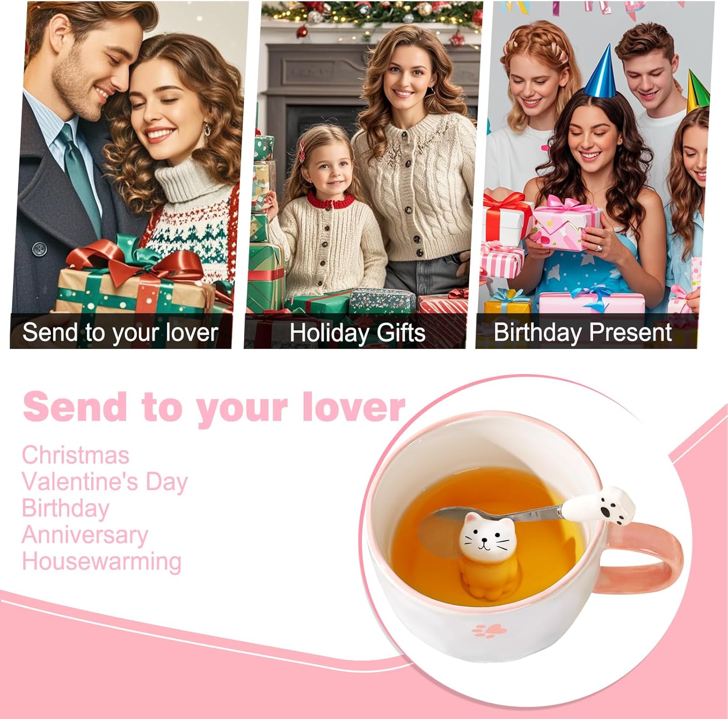 Gifts for Women Cute Cat Coffee Mug Tea Cup with Spoon Lid Kawaii Stuff Funny Cool Mugs Christmas Xmas Valentine's Mother's Day Halloween Birthday Gifts for Her Wife Mum Grandma Girls Teacher Friend - Image 9