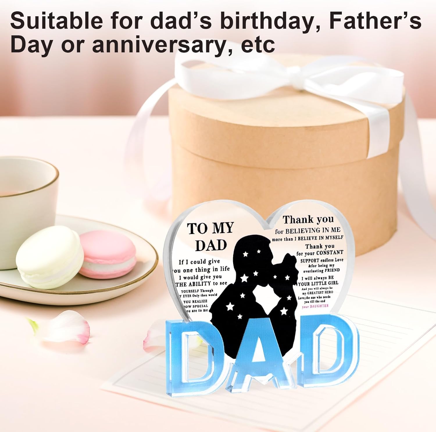 Dad Gifts - Acrylic Heart With Base Ornaments, Dad Birthday Gifts, Fathers Day Desktop Decoration with Warm Words from Daughter, Gift for Christmas, Father-Daughter Style - Image 5