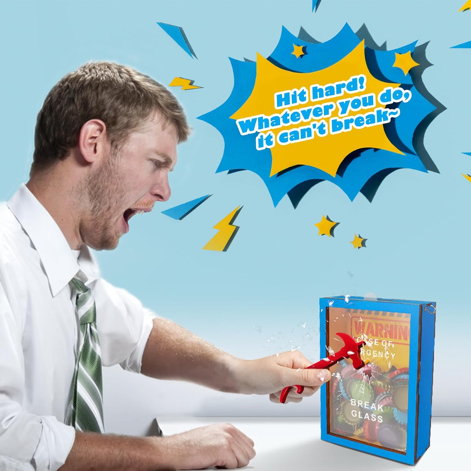 Funny Gifts for Dad Men - Beer Bottle Opener with Cap Collector - Birthday Gifts for Men - in Case of Emergency Break Glass - with Hammer - Desk Decor - Image 6