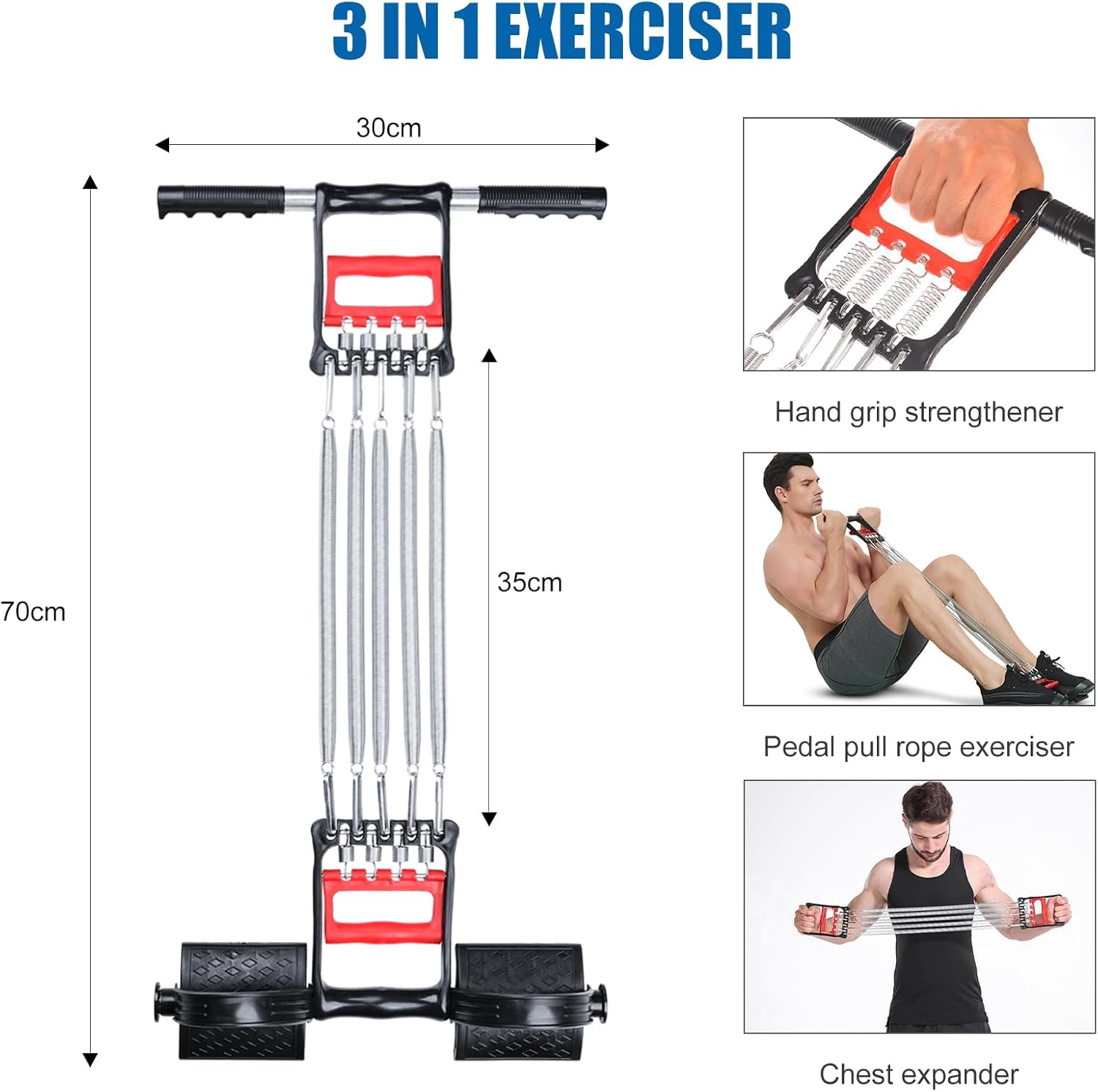 Tummy Trimmer Hand Gripper Chest Expander COVVY 3 in 1 Pull-up Bars Spring Exerciser Elastic Sit Up Pull Rope Home Fitness Equipment - Image 4