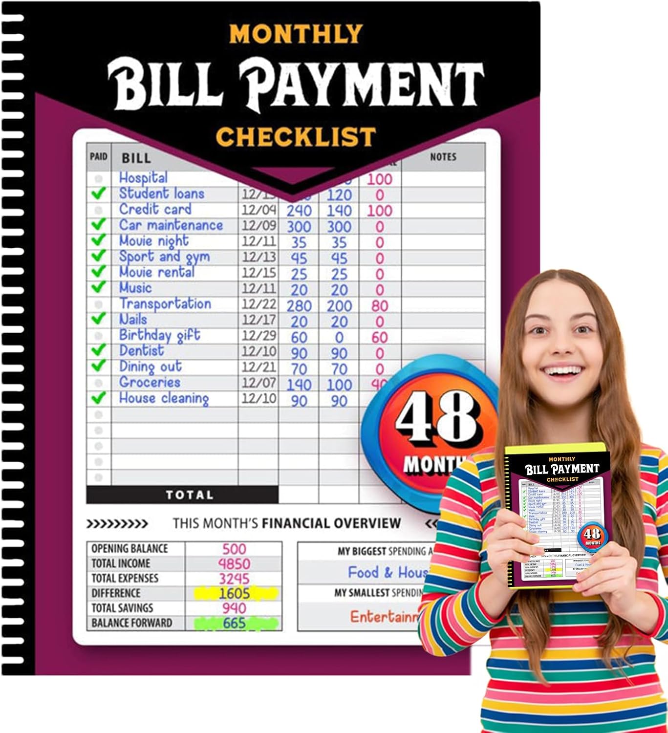 Bill Tracker Notebook,Monthly Budgeting Planner Family Financial Organizer Book - Bill Checklist Notebook For Easy Saving, Budgeting, Tracking
