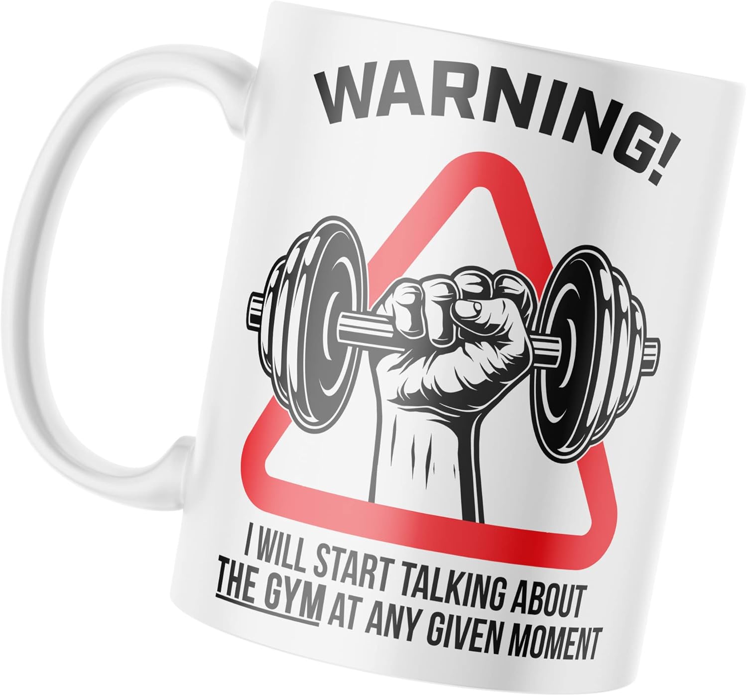 Warning Will Talk About The Gym Mug, Funny Coffee Cup, Fitness Gifts for Him, Gymwear Workout Birthday Present Ideas For Dad or Son, One Size, White - Image 2