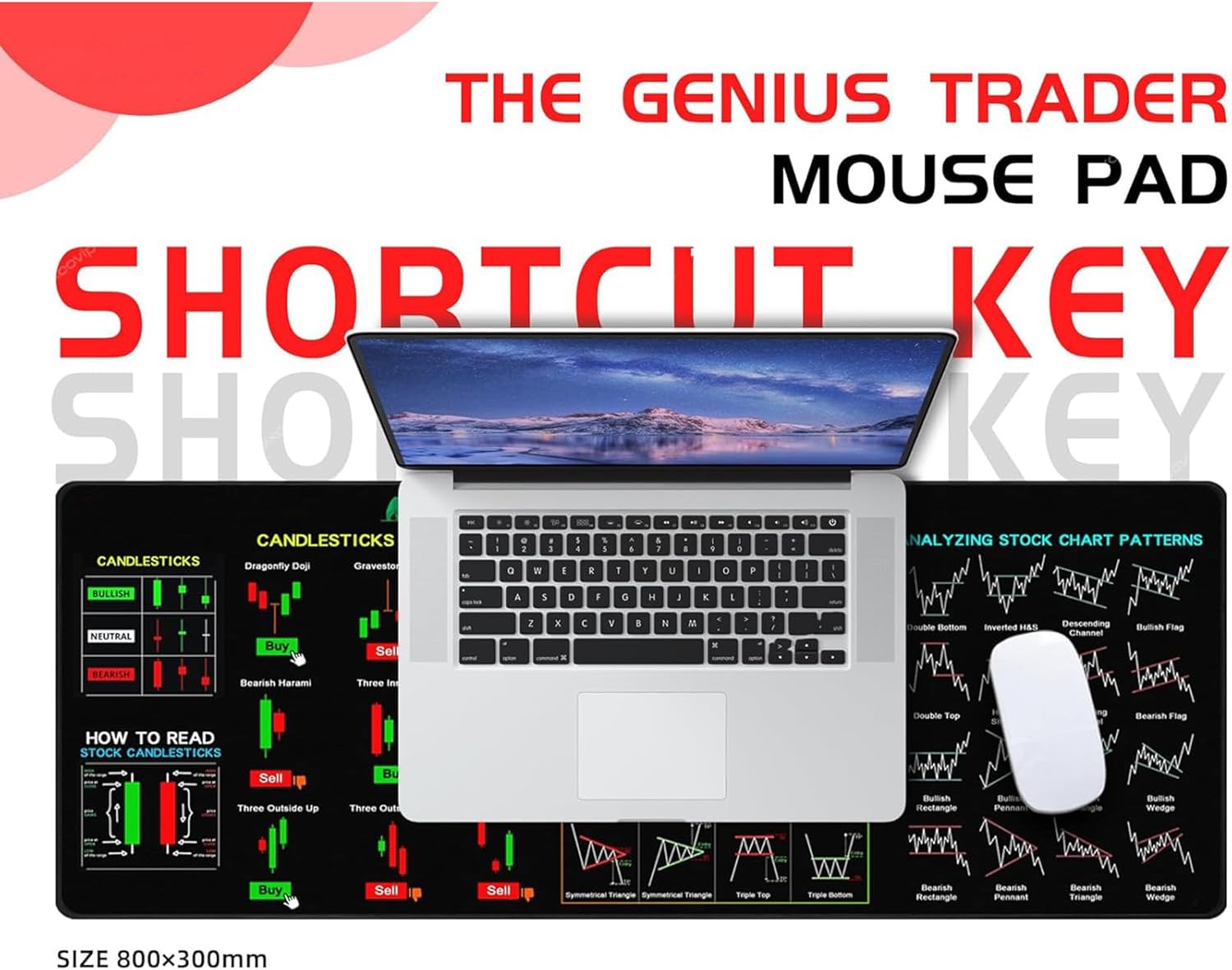 Stock Chart Desk Mat - Large Creative Computer Pad, Stock Market Day Trader Trading Mouse Pad, Chart Pattern Finance Keyboard Mat with Non Slip Rubber Base | Day Trading Office Study - Image 5