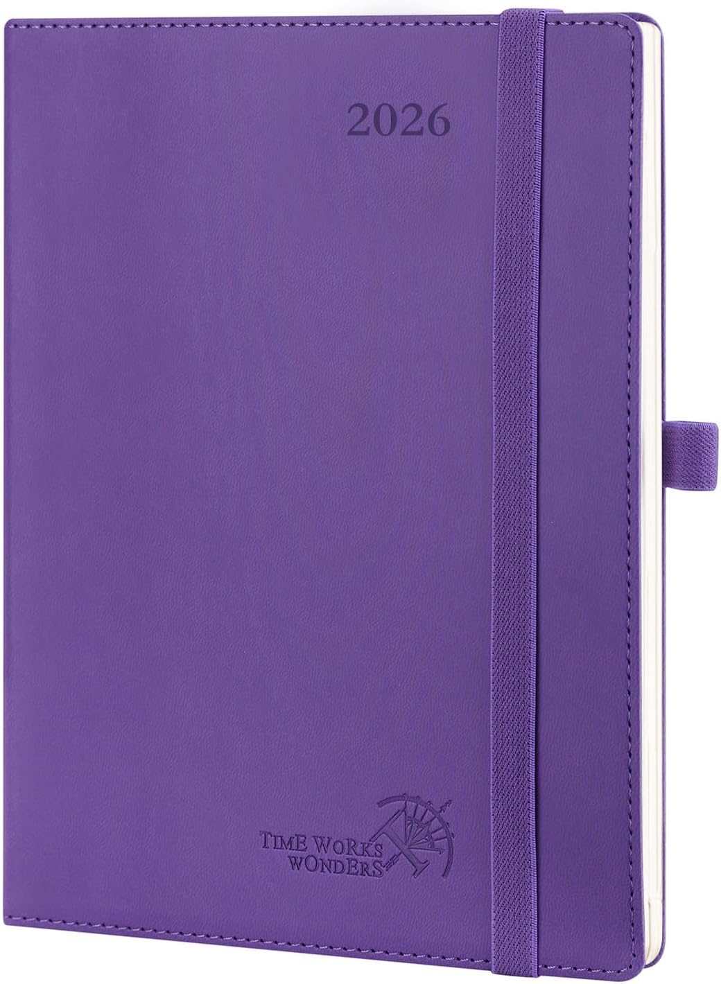 POPRUN 2026 A5 Diary Week to View (22x16.5 cm) PU Leather Soft Cover Vertical Weekly Appointment Diary 26 Work Planner, Monthly Tabs, 100GSM Paper (Purple)