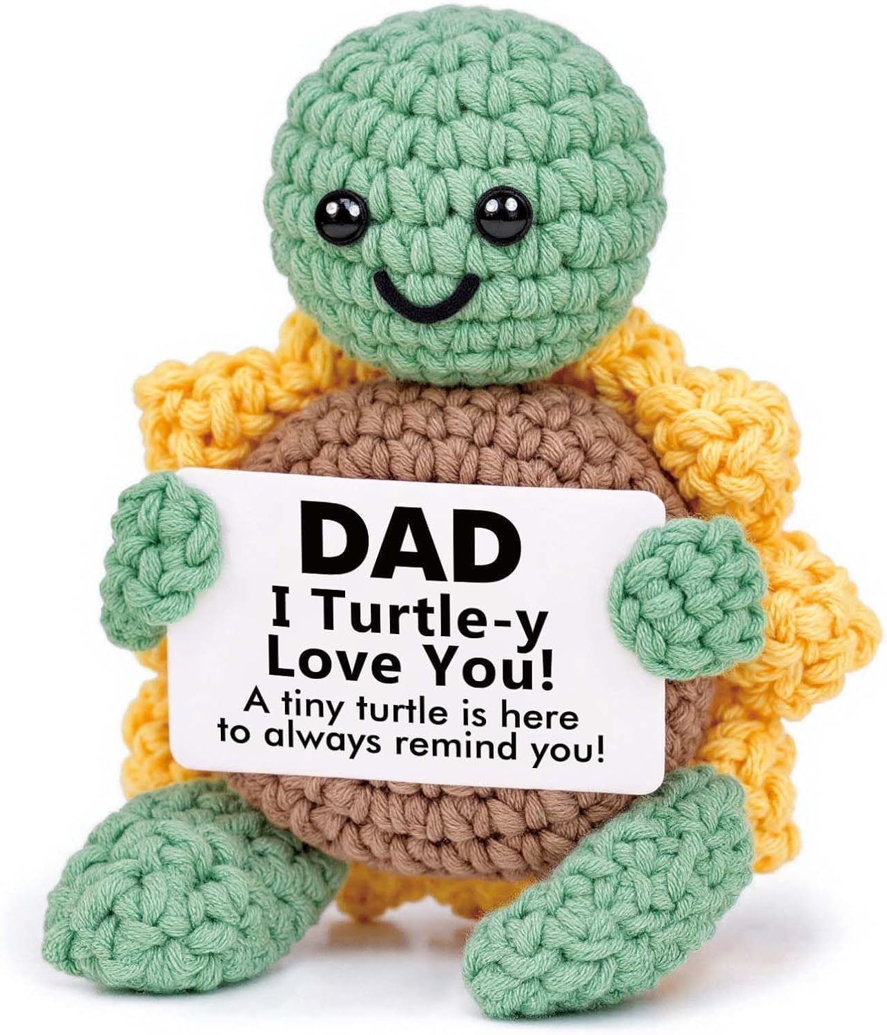 Gifts for Dad, Dad Birthday Gift - Positive Handmade Crochet Sunflower Turtle Decor - Presents for Dad's birthday, Christmas, Fathers Day - 2.8x2x3.9 inches
