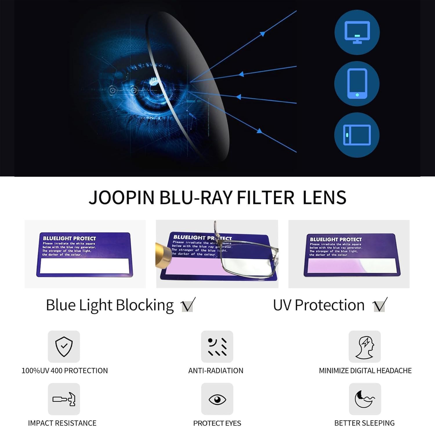 Joopin Blue Light Glasses for Men Women Metal Frame Rectangular Glasses for Gaming Computer TV Phones - Image 5