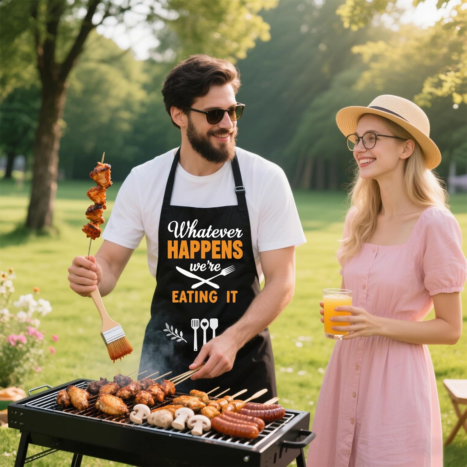 Funny Cooking Grilling BBQ Aprons for Men, Adjustable Chef Kitchen Apron with 2 Pockets, Birthday, Christmas Father Day Gifts for Husband, Dad, Chef, Boyfriend(Whatever Happens We're Eating It) - Image 4