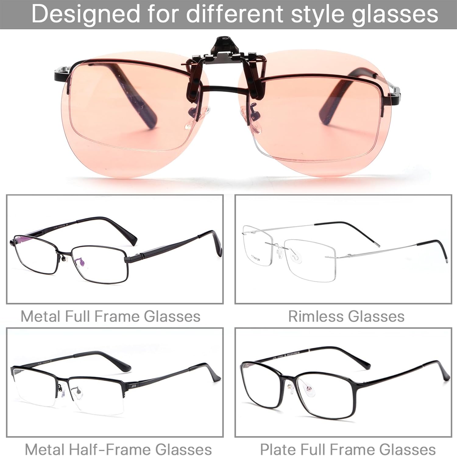 VANANA Rose Tinted Migraine Glasses - Clip-On Light Sensitivity Glasses for Fluorescent LED & Computer Screens - Blue Light Filter Lenses - Image 5