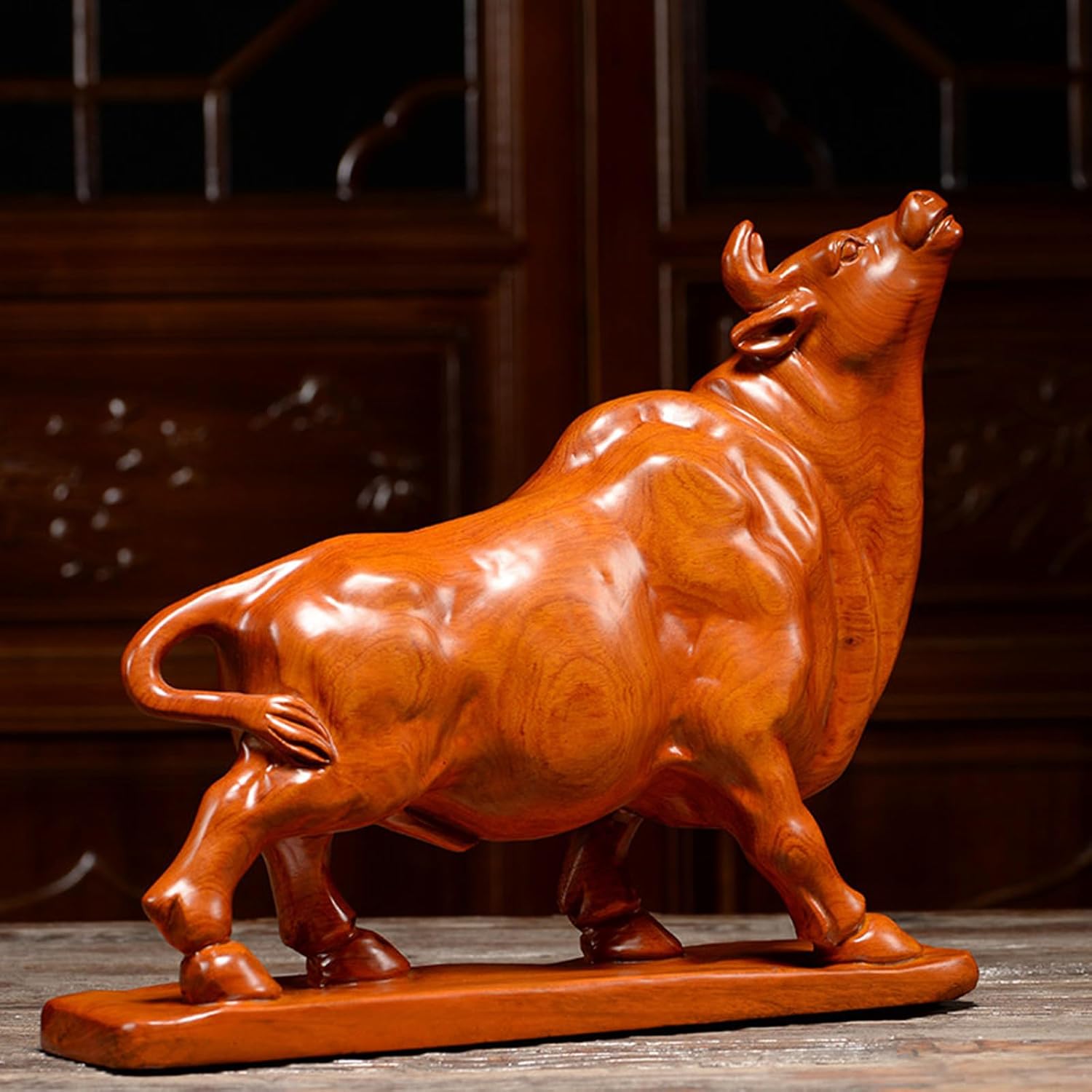Bull Statue Stock Market Decor - Wood Wall Street Bull Desk Statue - for Stock Market Traders Investors Gift (yellow) - Image 6