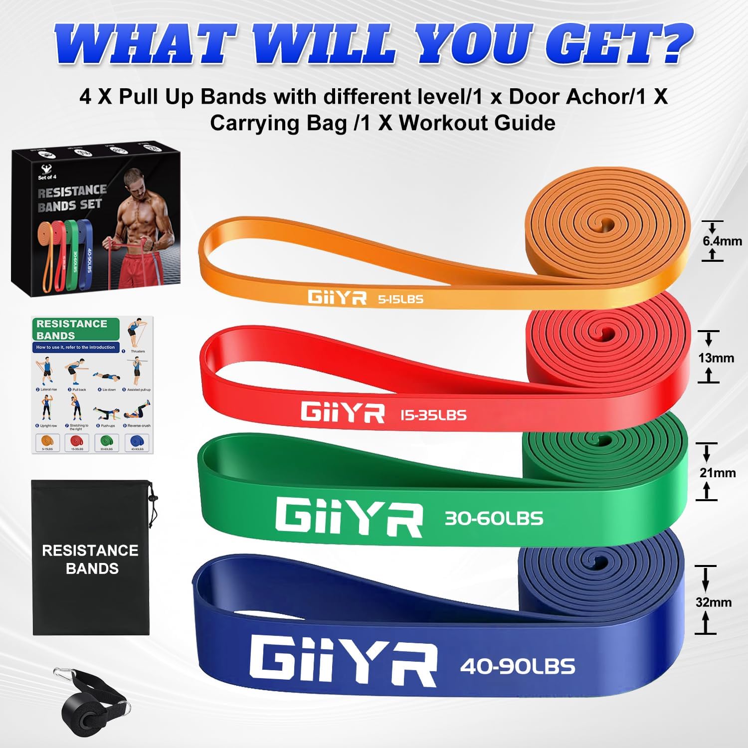 Resistance Bands Set for Men & Women - 4 Levels Exercise Band with Door Anchor, Pull Up Bands for Strength Training, Stretching, Powerlifting, Home Workouts, and CrossFit - Image 2