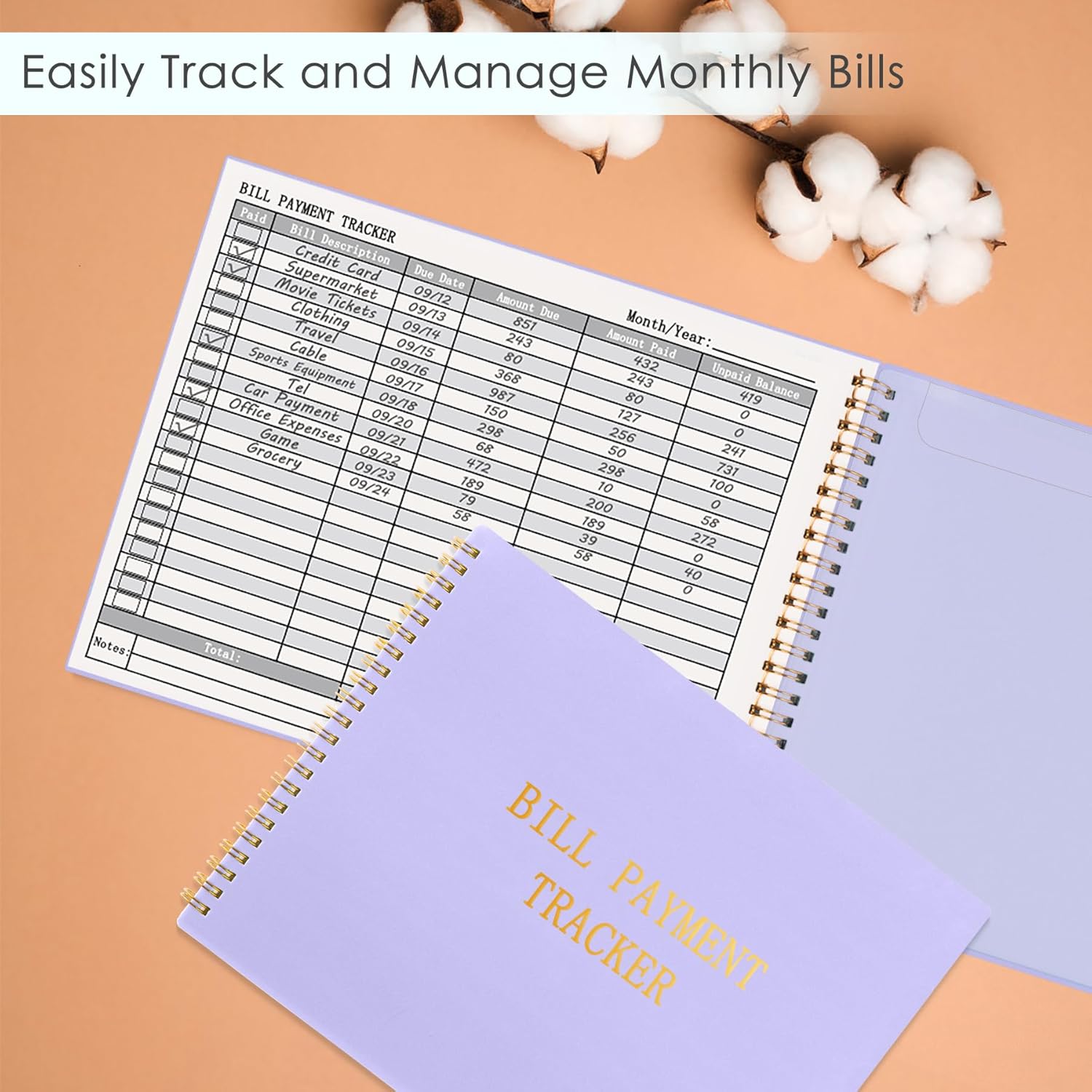 HAUTOCO Bill Payment Tracker: Bill Tracker Notebook for Financial Budgeting, Monthly Bill Payment Organiser Log Book for Small Business & Personal Expenses - 120 Pages, Purple - Image 2