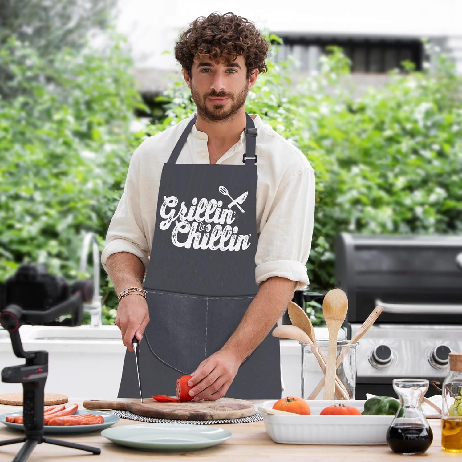 LINEN CLOSET® King of the Grill Apron for Men Funny Aprons Professional Bbq Aprons Kitchen Cooking Gift Apron with 2 Front Pockets Home Kitchen Garden Work Restaurant - Image 2