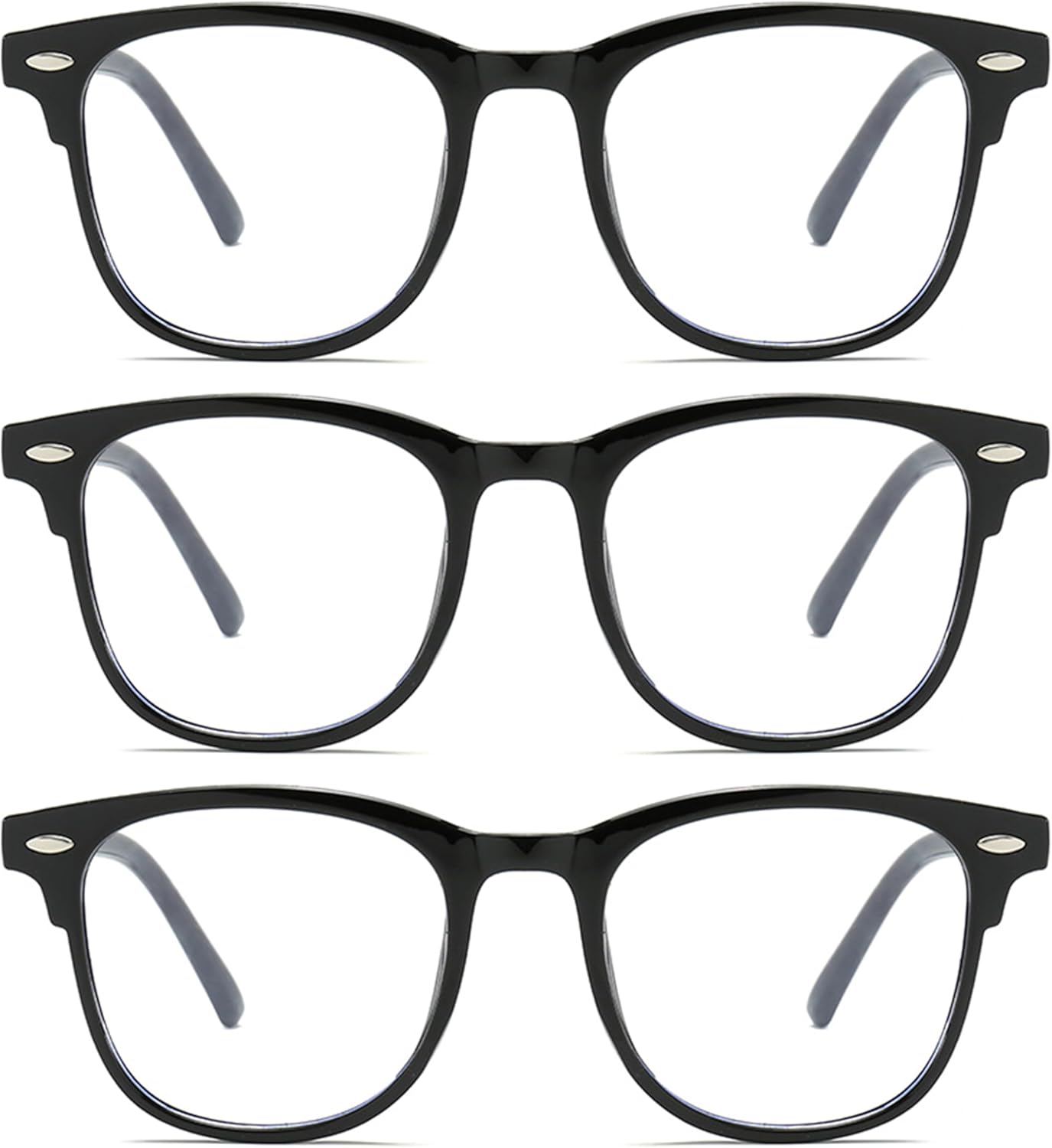 3 Pack Blue Light Blocking Glasses, Fashion Round Non-Prescription Computer Eyewear for Women and Men, Lightweight Anti-Blue Light Glasses for Work, Study & Gaming