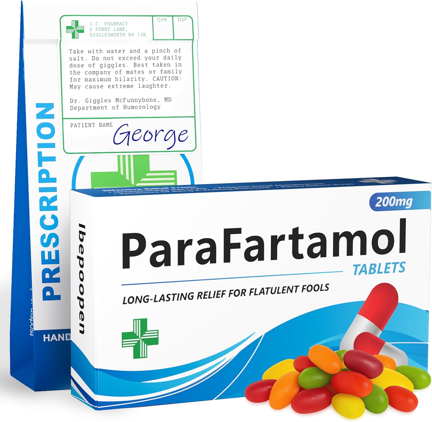 ParaFartamol Sweets, Valentines Day Gifts for Him, Rude Funny Male Birthday Gift for Dad, Grandad, Father, Man - Xmas Joke Pills, Tablet Box Prank Present for Boyfriend, Novelty Quirky Gag