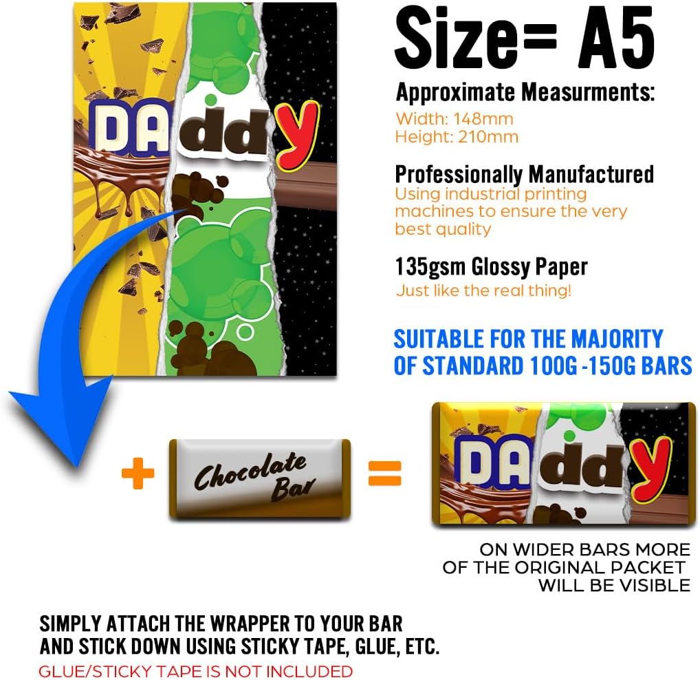 2-Pack Funny "Daddy" Chocolate Bar Wrappers – Novelty Joke Gift for Dad – Rude Father’s Day Gag Present – Hilarious Birthday or Christmas Secret Santa Stocking Filler (Wrappers Only) - Image 3