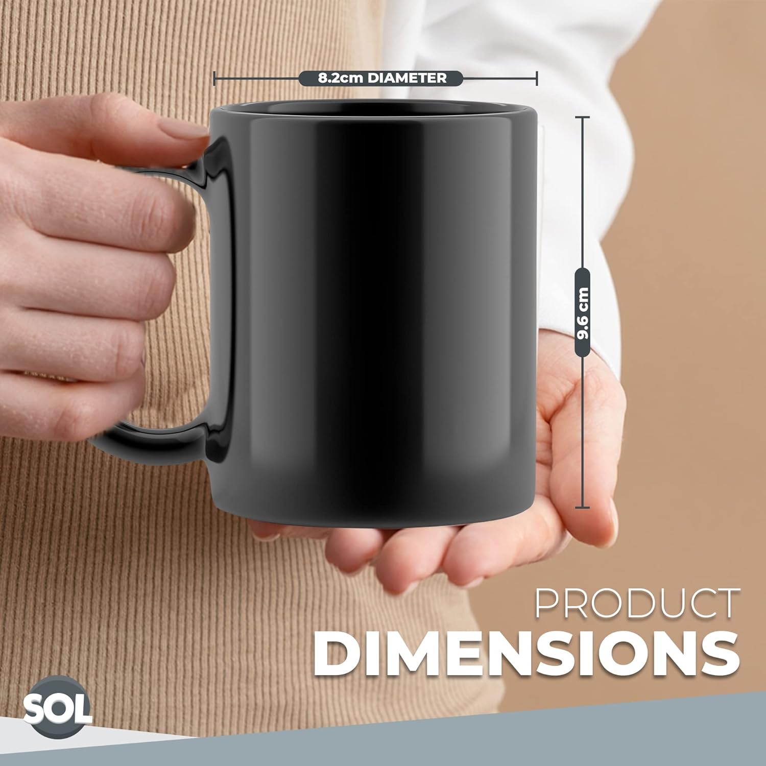 SOL 12pk Stoneware Black Mugs 11oz Ceramic Cups for Tea and Coffee Durable Drinkware Set for Home Office Café Restaurant Stackable Design Microwave and Dishwasher Safe Suitable for Hot Beverages - Image 7