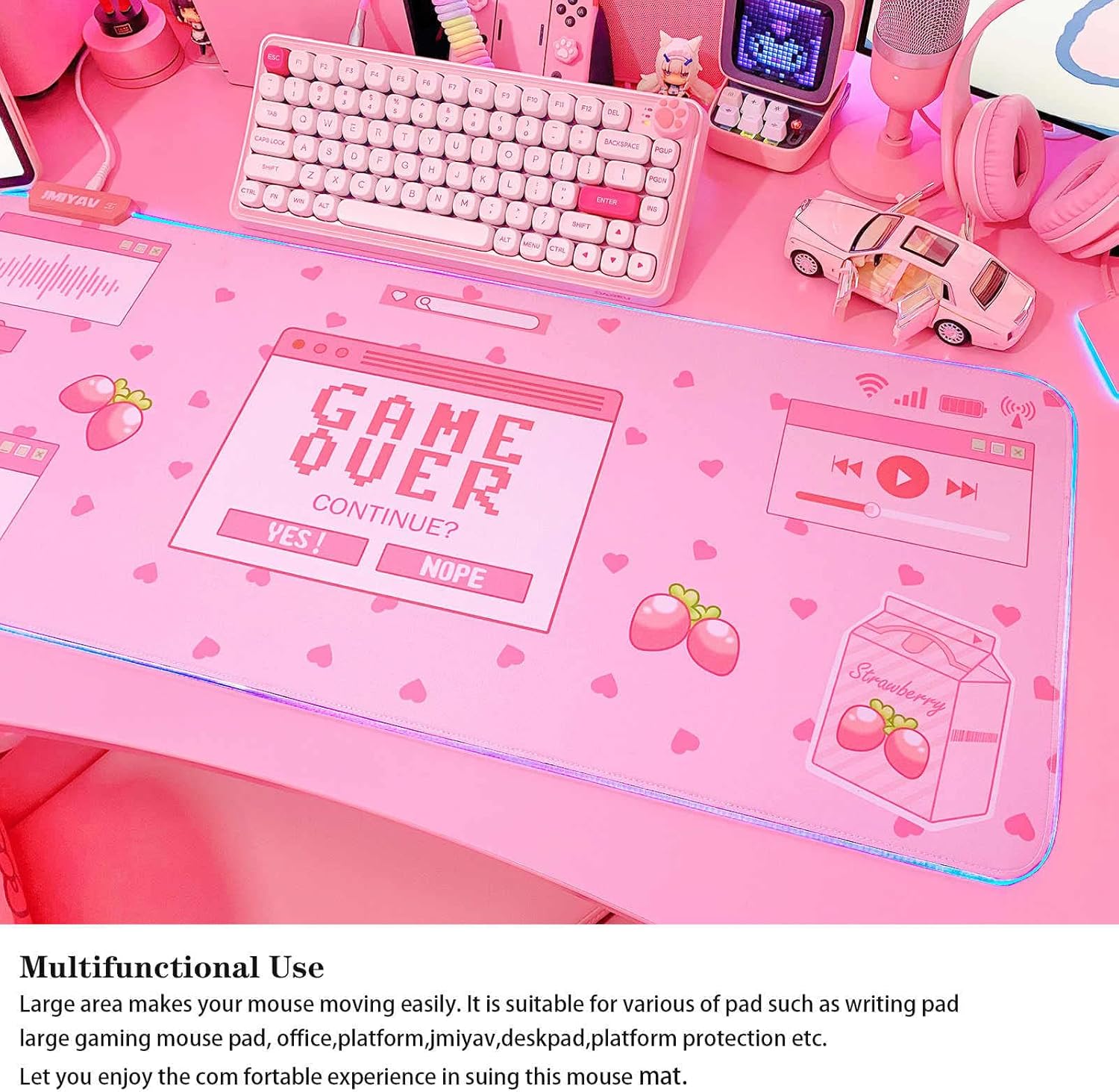 JMIYAV Kawaii RGB Gaming Mouse Pad PC XL Large Extended Glowing Led Light Up Desk Pad Non-Slip Rubber Base Computer Keyboard and Mouse Pad Cool Cute Mousepad Mat Gaming Over 80 * 30cm - Image 6