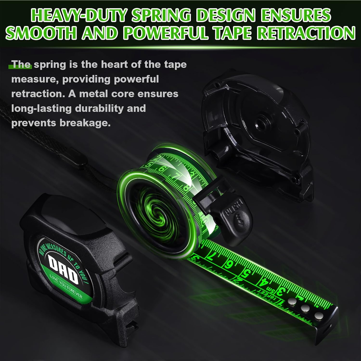 Gifts for Fathers Day Dad Gifts, Personalised Christmas Birthday Anniversary Presents for Dad from Daughter, Son Tape Measure(5M/16FT-Black) - Image 5