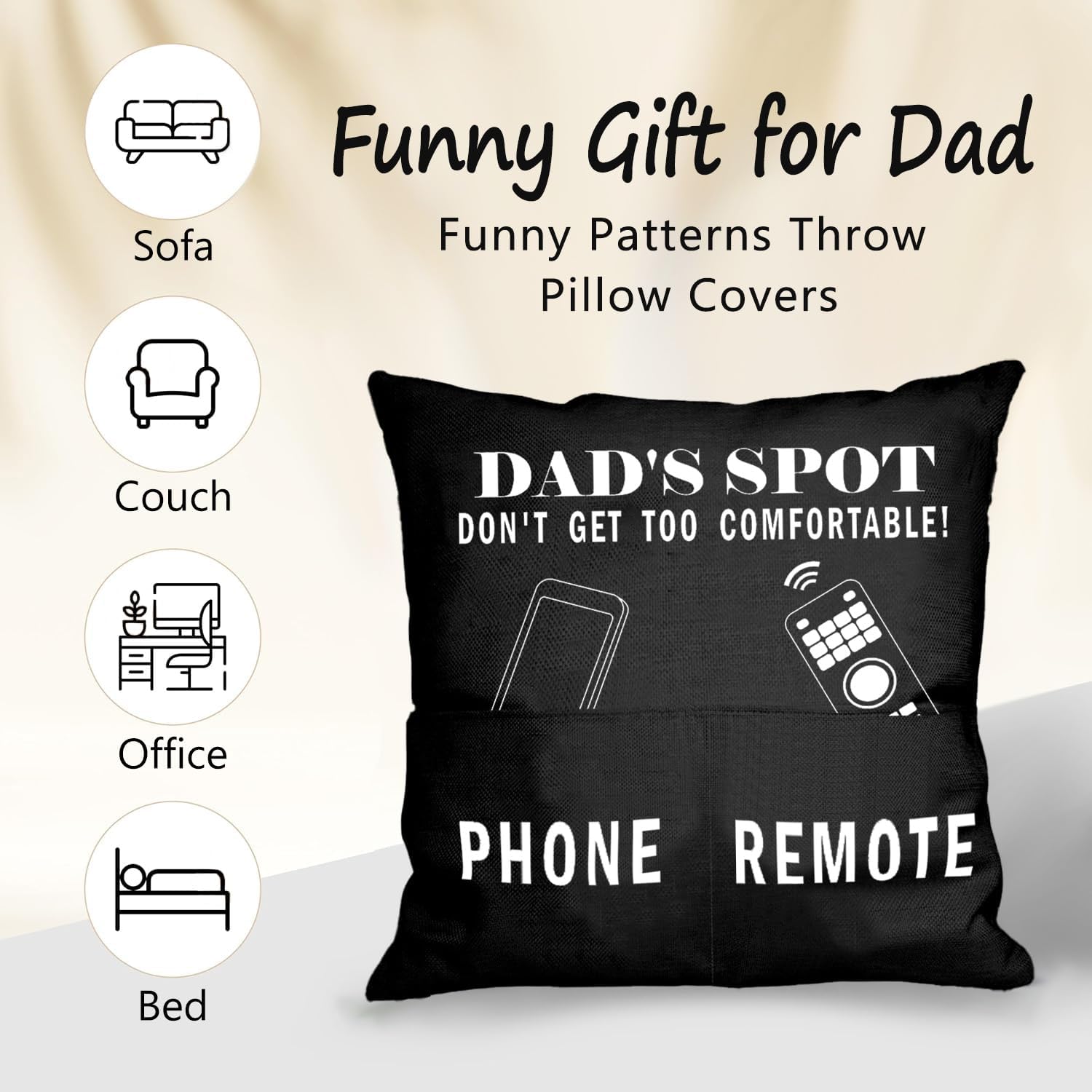 Dad Throw Pillow Covers, Father Birthday Gifts from Daughter and Son, Double-sided Funny Cushion Covers with Invisible Zipper, 18x18 Inch Decorative Square Couch Pillow Case(45 x 45 cm) - Image 4
