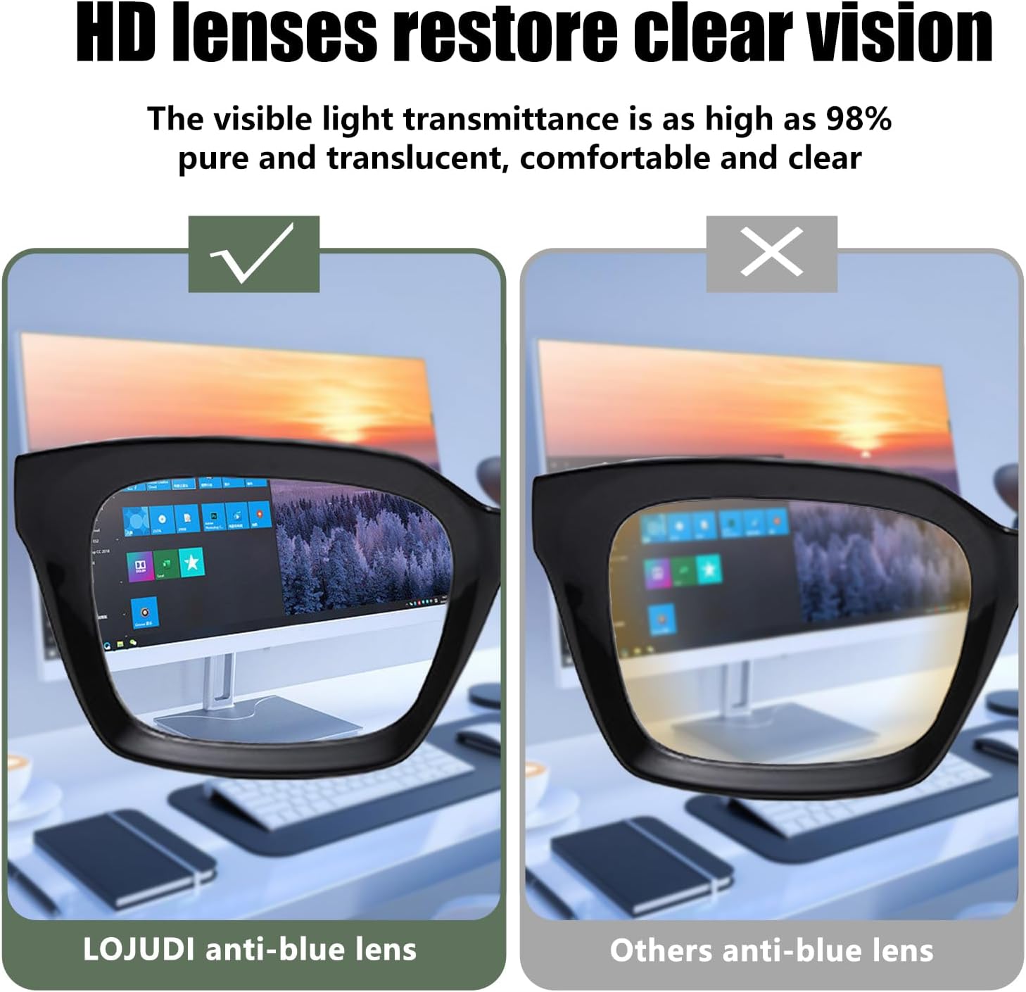 Thick Square Frame Glasses - Clear Lens Glasses Women Men Anti Blue Light Blocking Fake Computer Glasses - Image 3