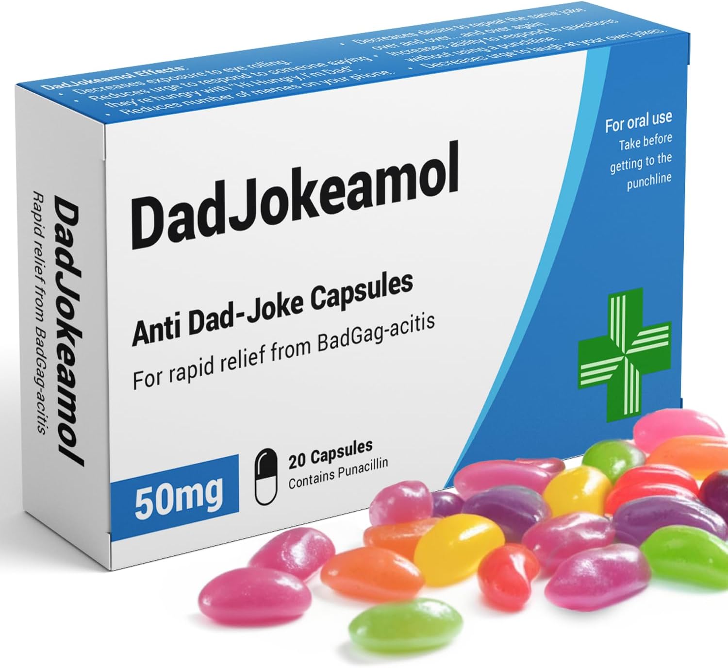 DadJokeamol - Funny Joke Pill Box with Jelly Bean Sweets - Dad Jokes Gift - Funny Gifts for Men. Gifts for Fathers - Christmas Gifts for Dad - Dad Birthday Gifts - Funny Secret Santa Gifts