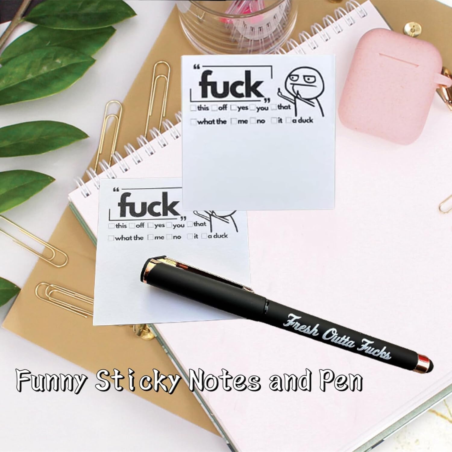 Fresh Outta Fucks Pad and Pen, Funny Pens Funny Sticky Notes Office Supplies,Desk Accessories for Friends Funny Christmas Gifts for Men Women (Black) - Image 4