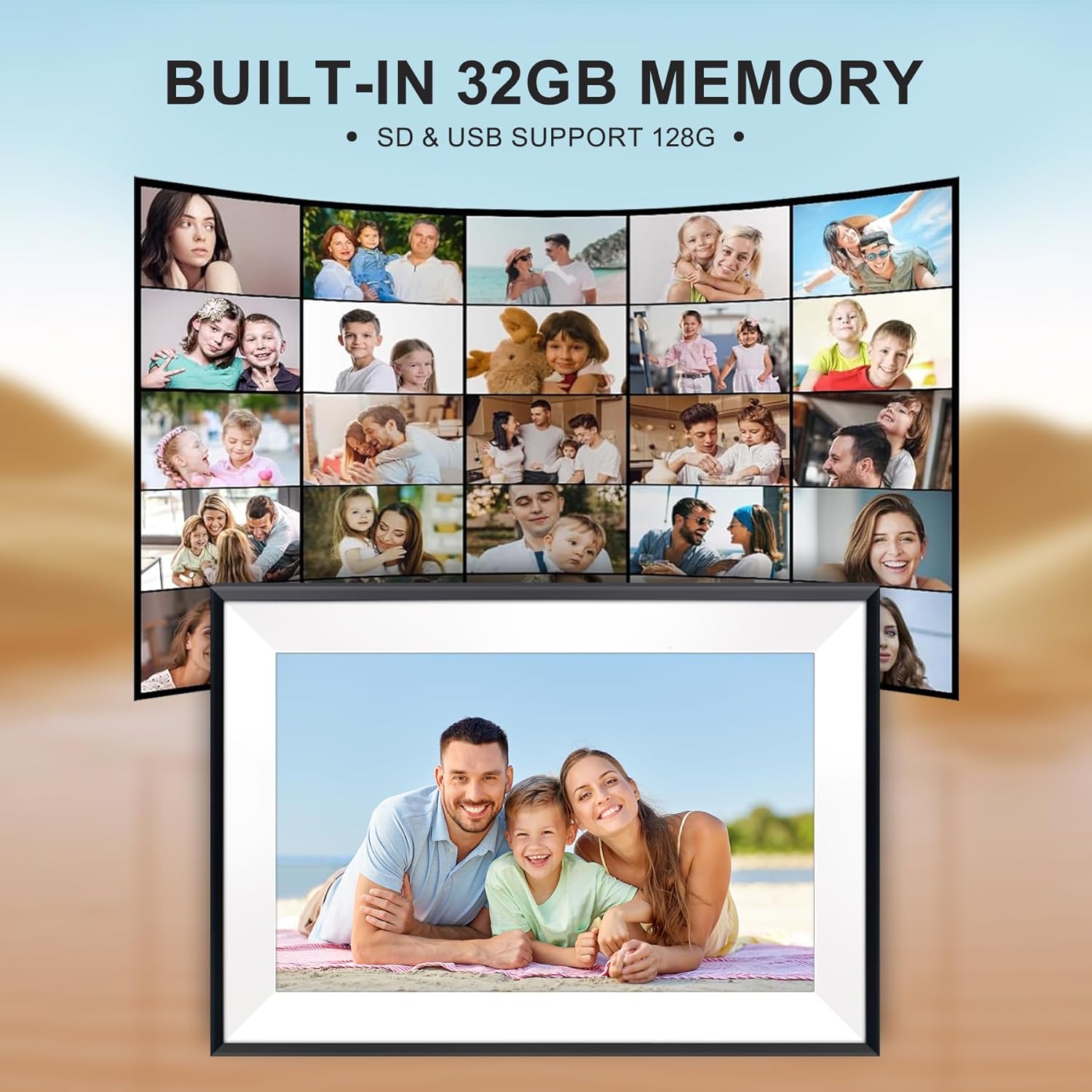 Frameo Digital Photo Frame WiFi, 10.1 Inch Digital Picture Frame 1280x800 IPS Touchscreen Auto-Rotat Electronic Photo Frame Share Photos Videos Anywhere, 32GB, Black & White - Image 6