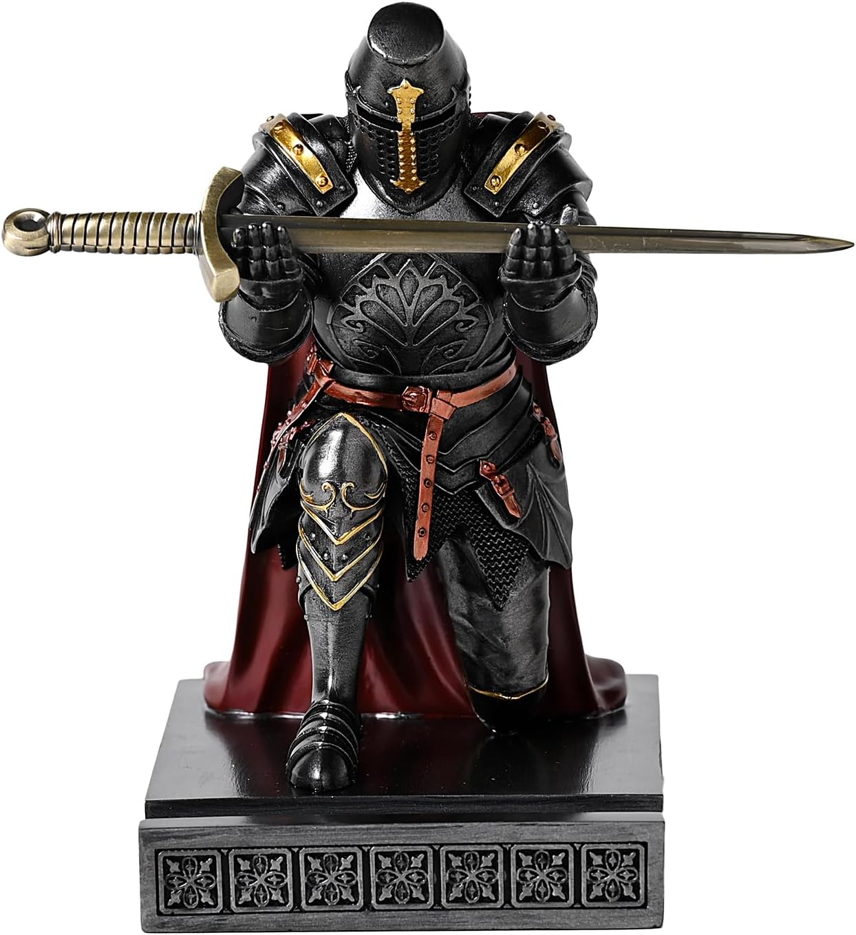 Medieval Templar Vanguard Officer Knight Pen Holder Pen Stand Desk Organizers and Accessories Resin Mobile Phone Stand as Gift for Office and Home Desk Organizer (Iron) - Image 3